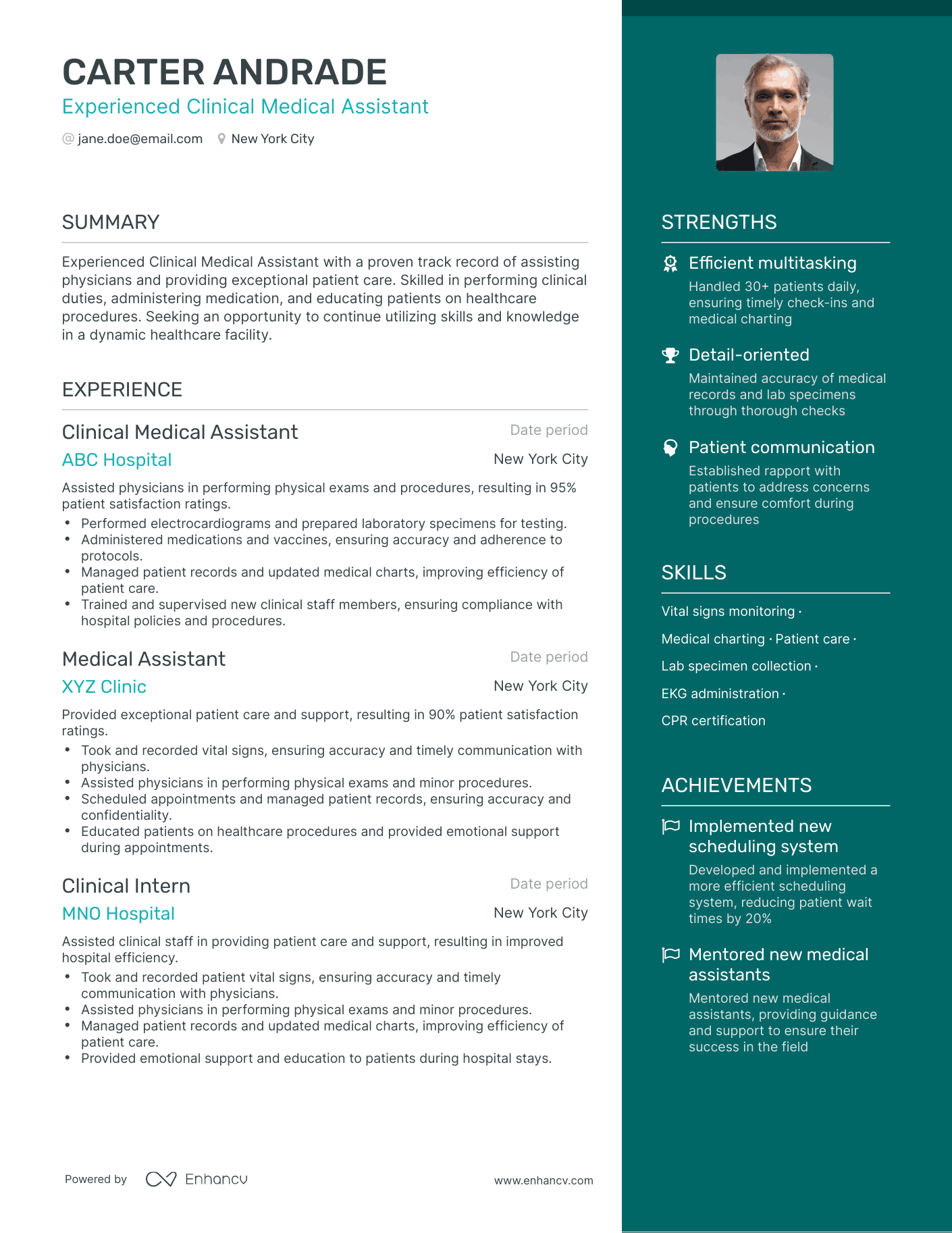 One Page Clinical Medical Assistant Resume Template