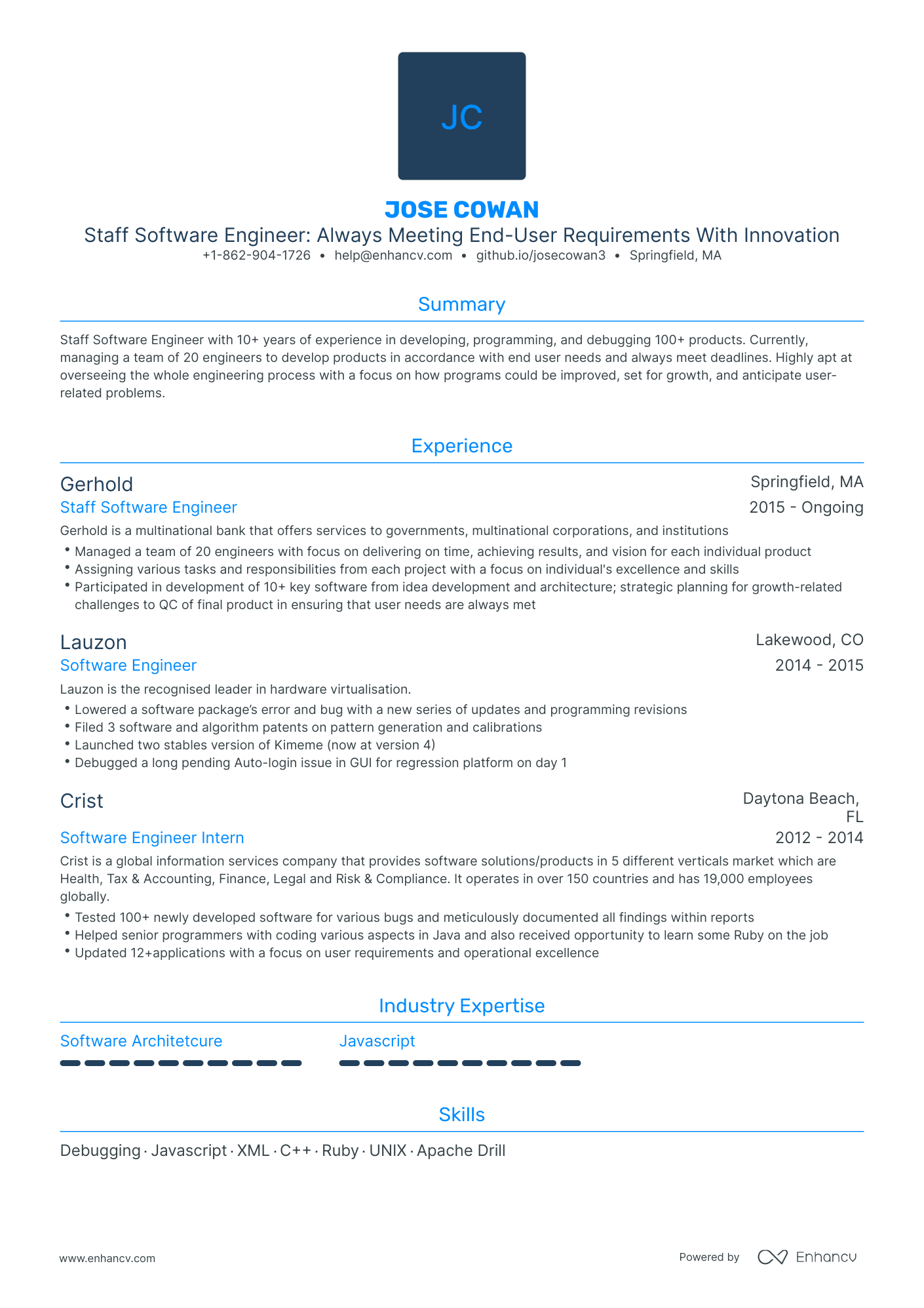 Traditional Staff Software Engineer Resume Template