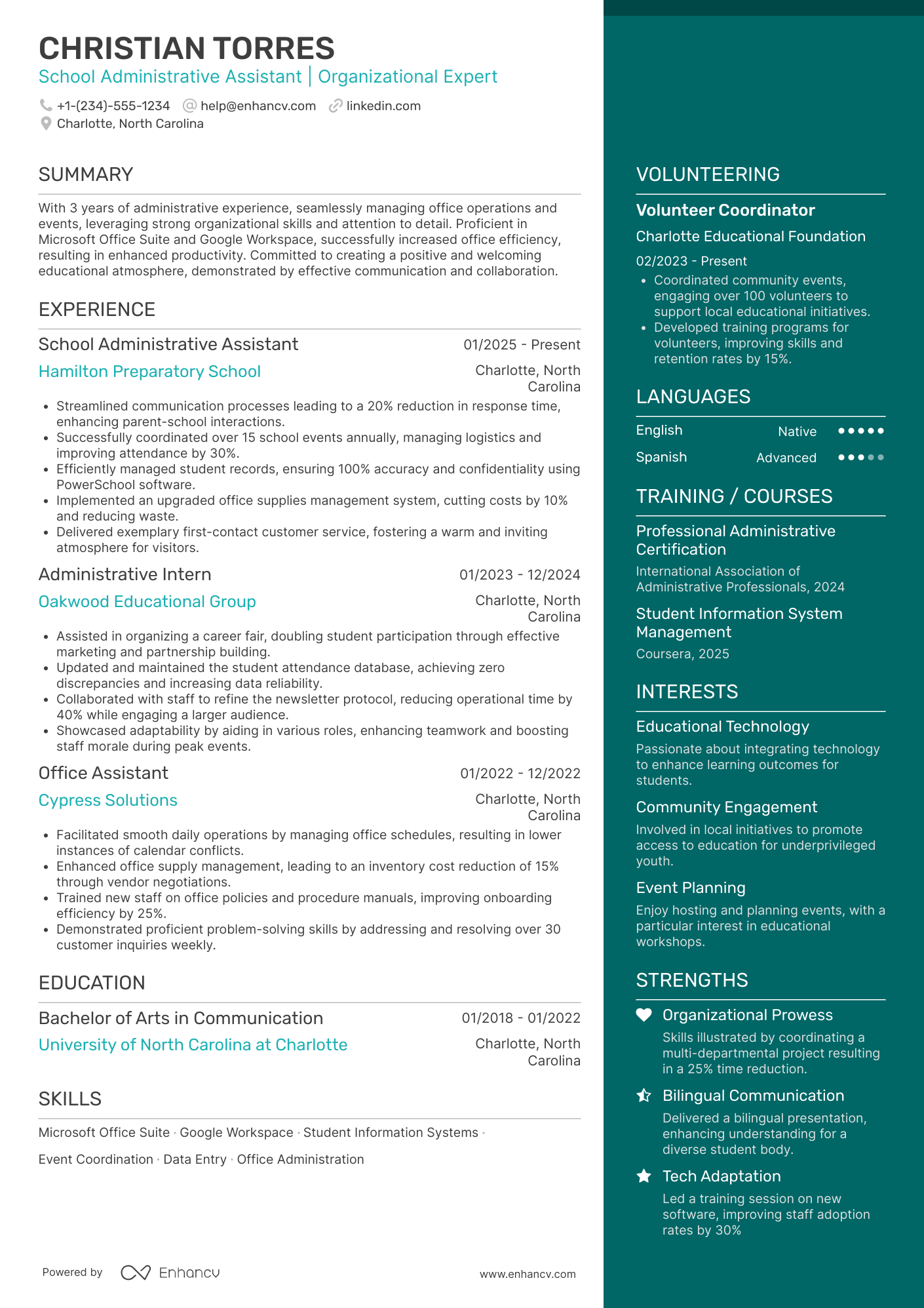 A resume example of a School Administrative Assistant