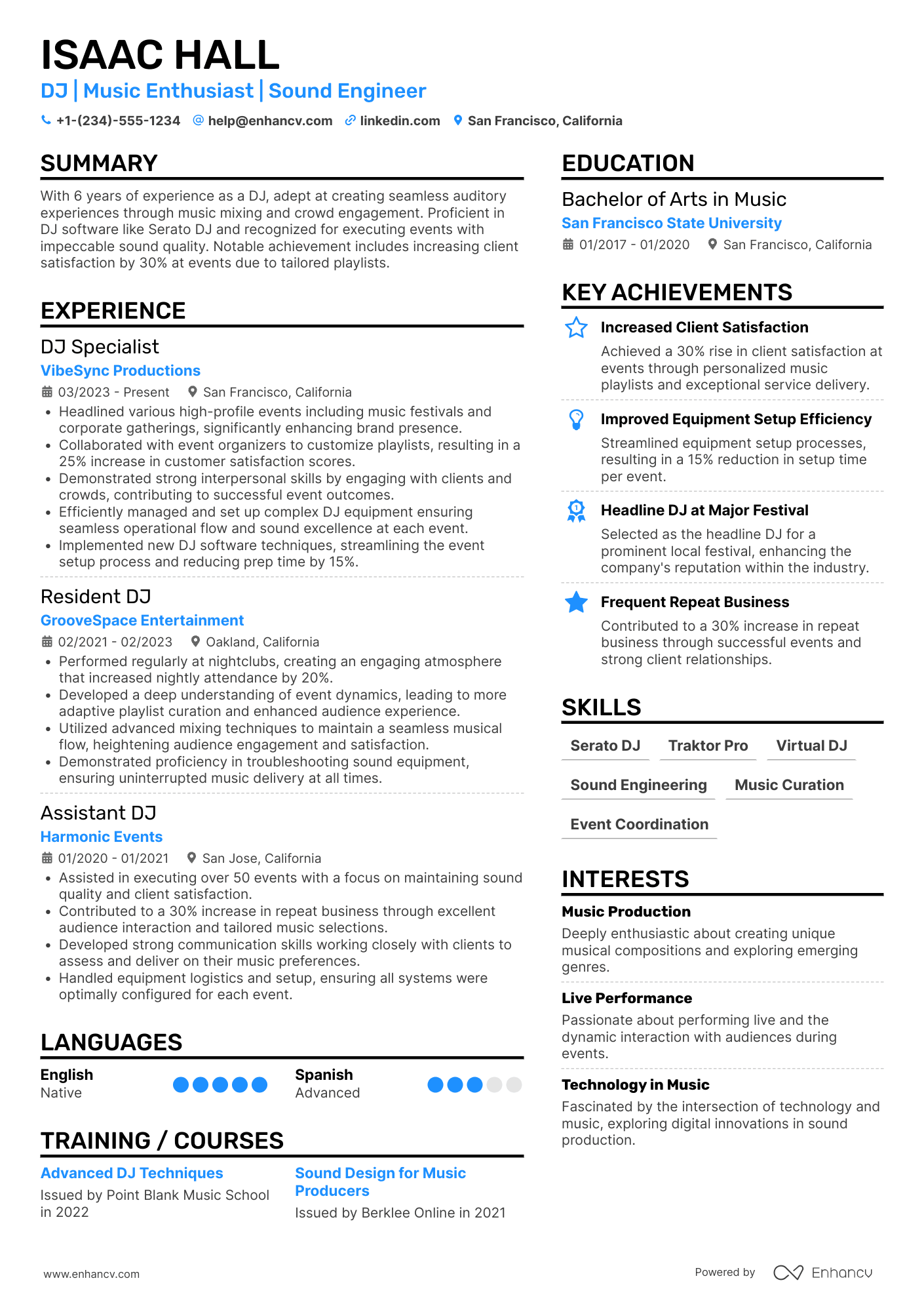 A resume example of a DJ