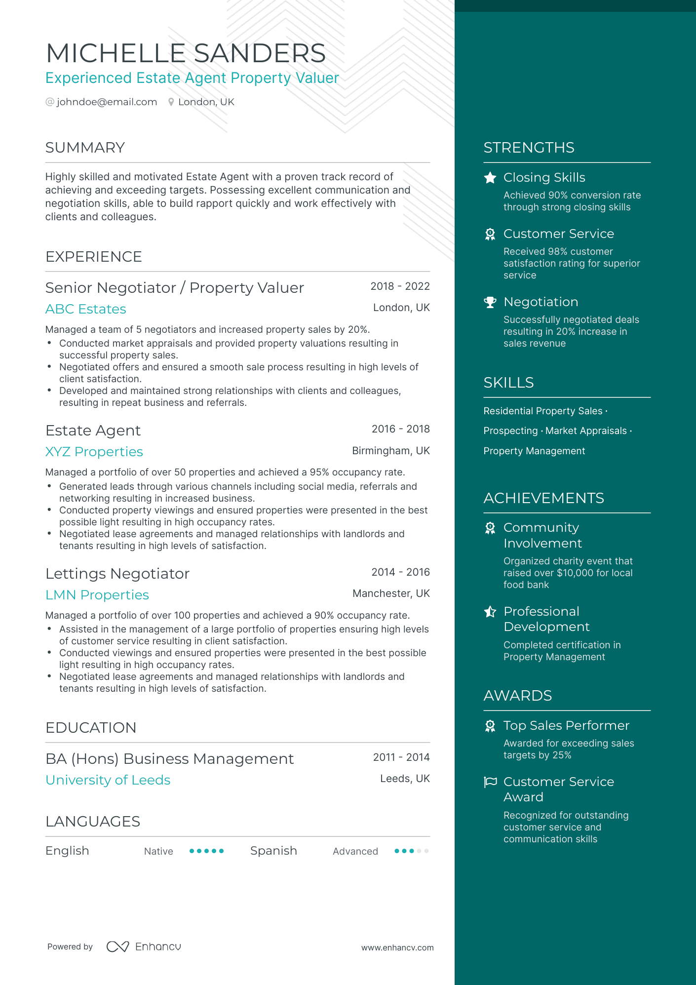 One Page Estate Agent Resume Template