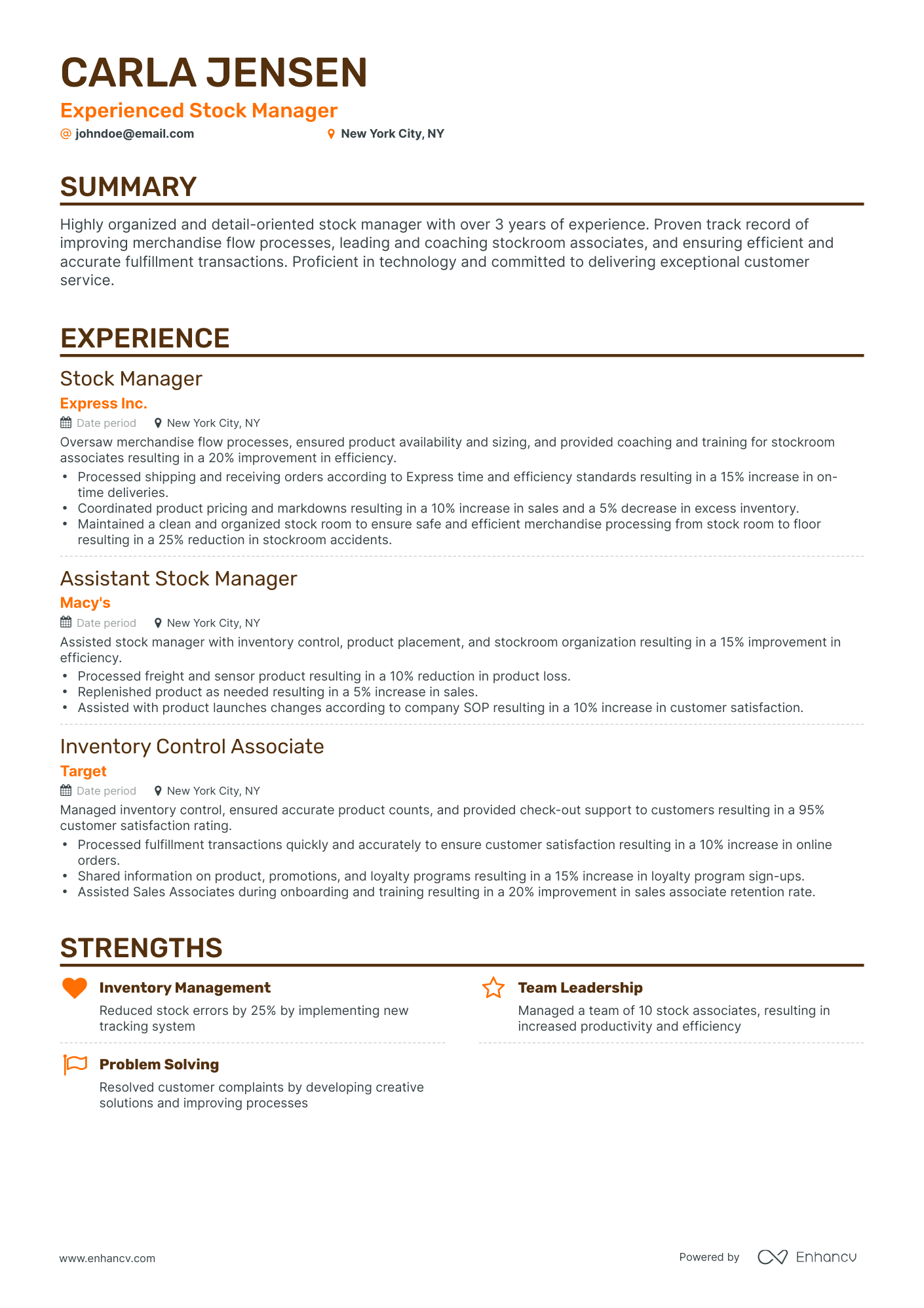 Classic Stock Manager Resume Template
