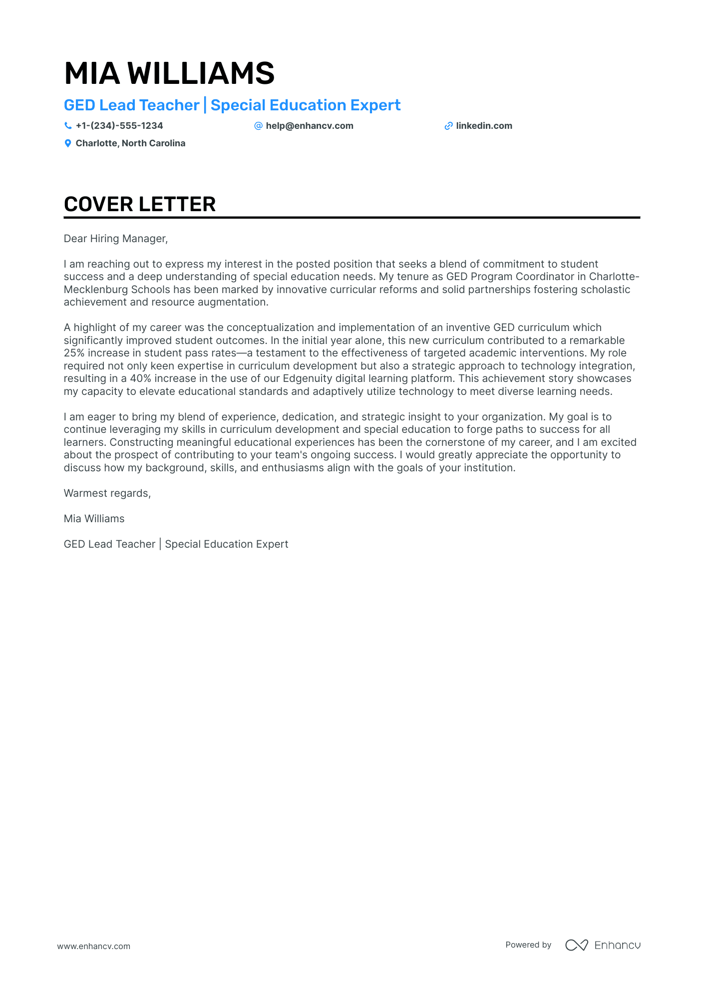 cover letter teaching examples