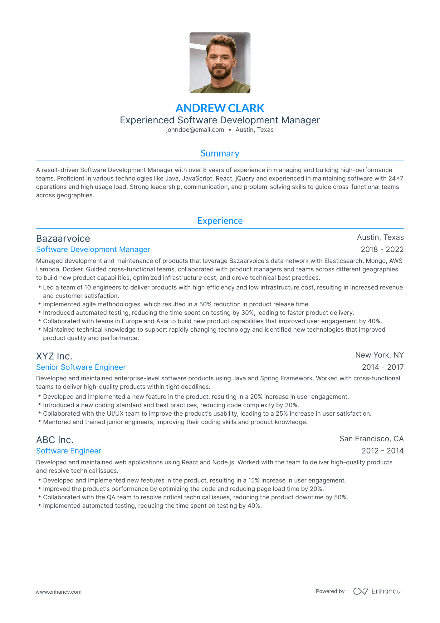 Traditional Software Development Manager Resume Template