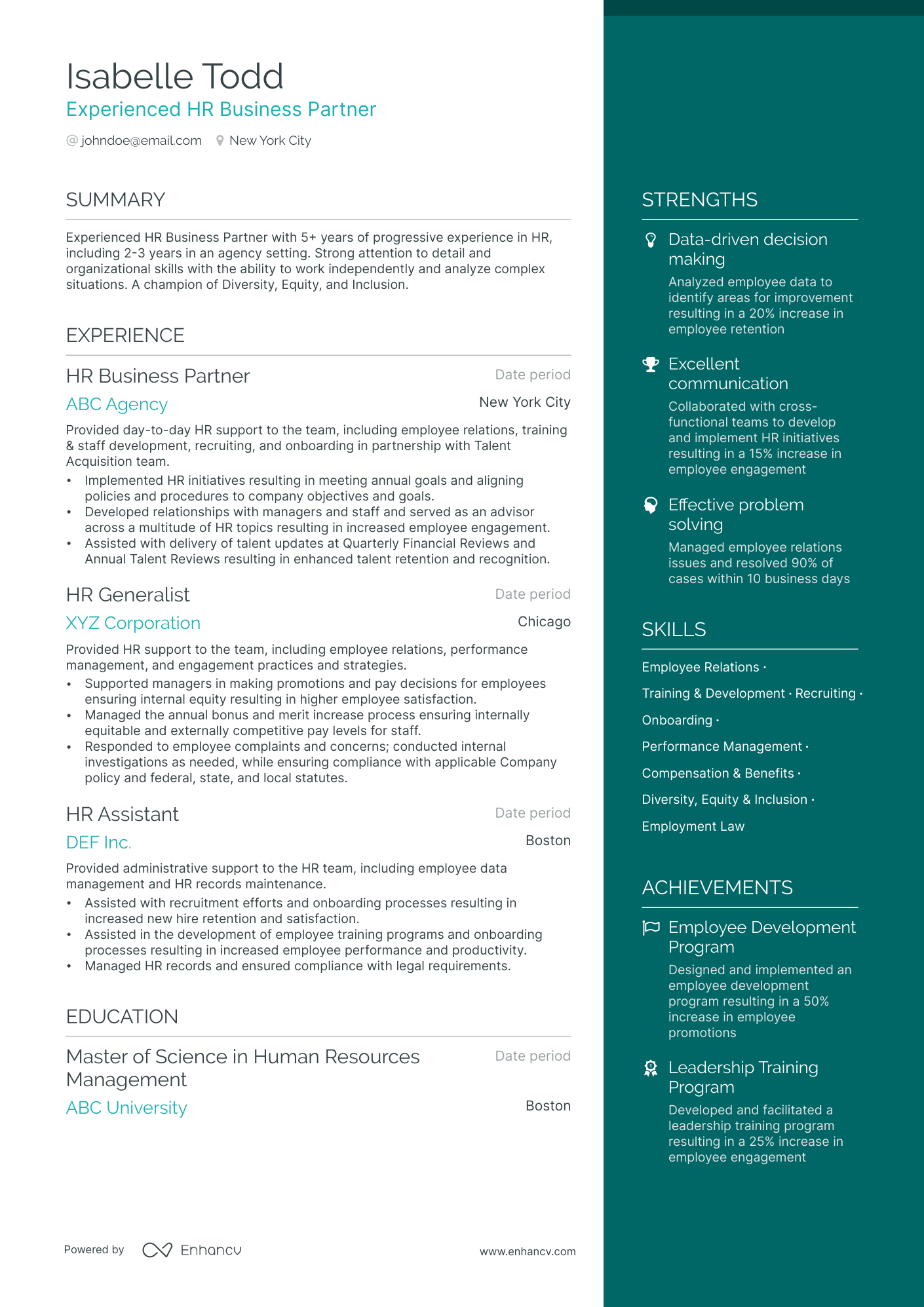 human resources resume template