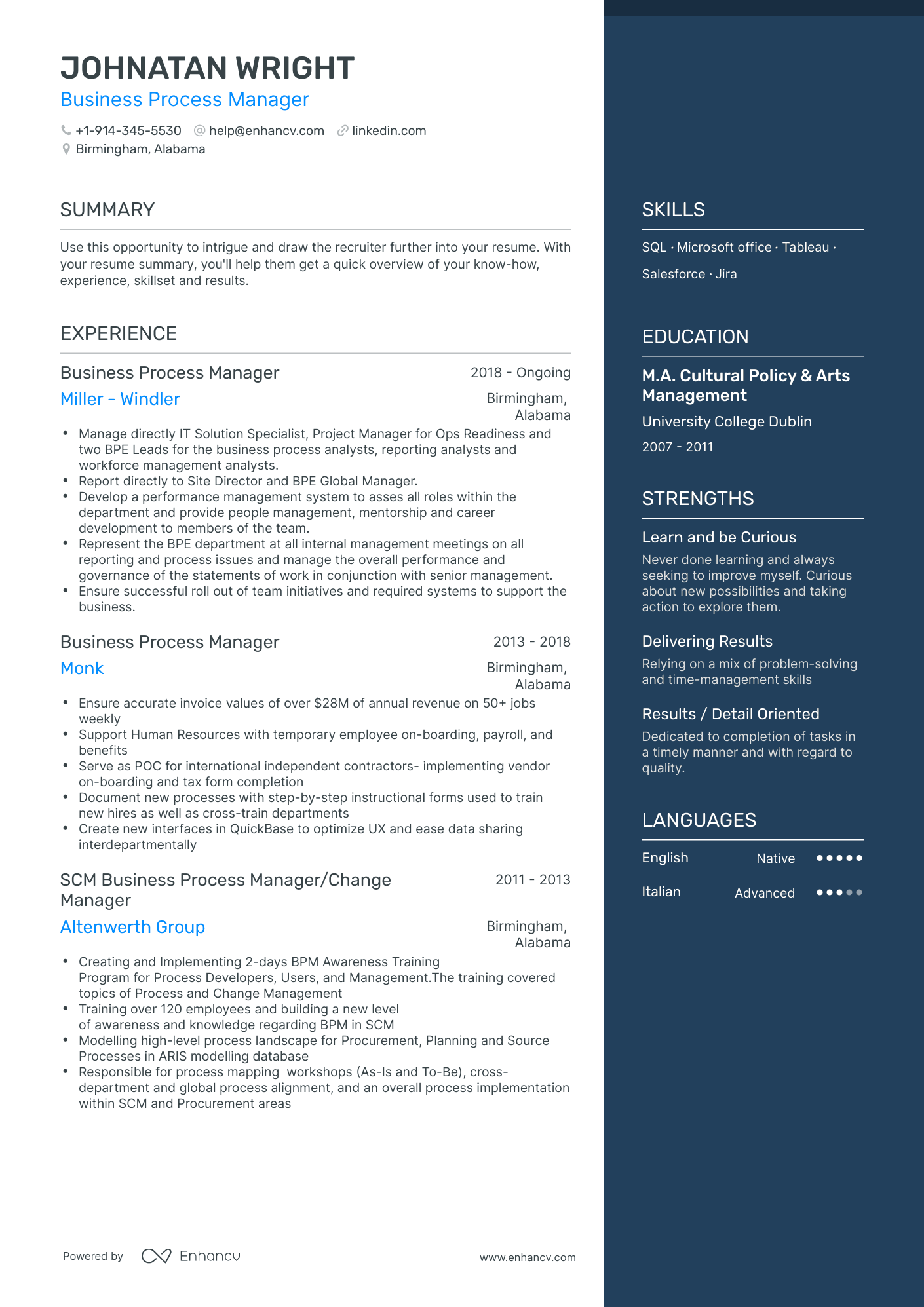 Business Process Manager Resume Examples & Guide For 2023 (Layout ...