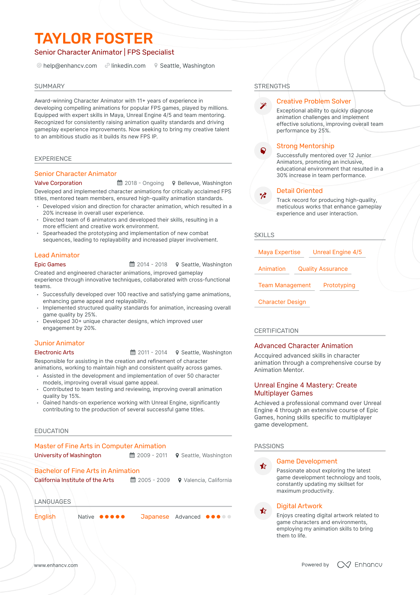 undefined Character Animator Resume Template