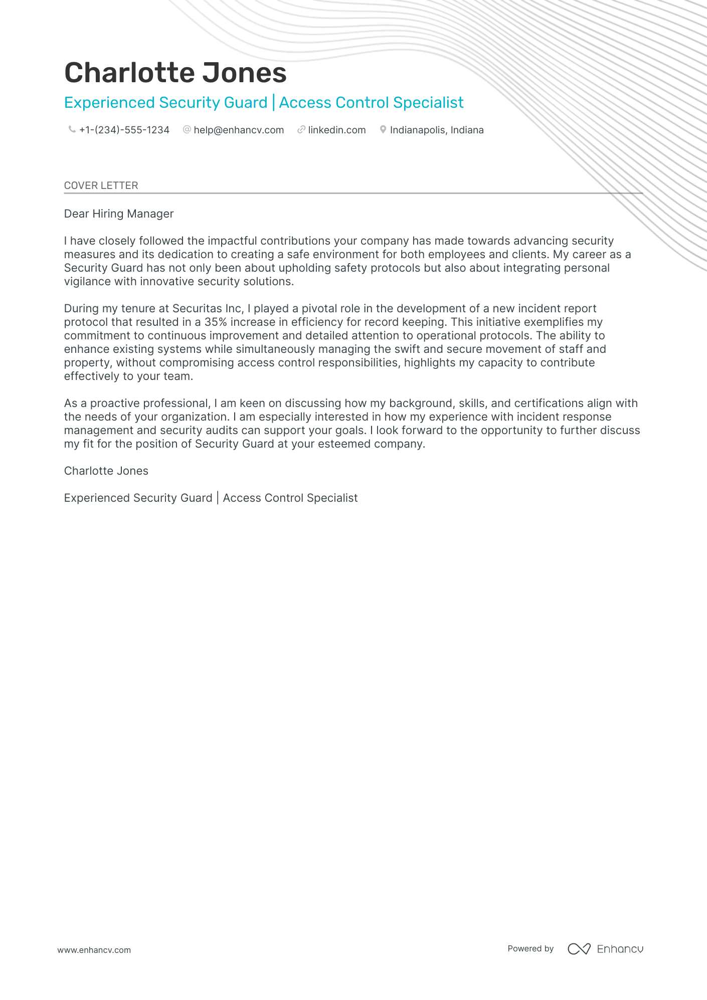 security guard cover letter template