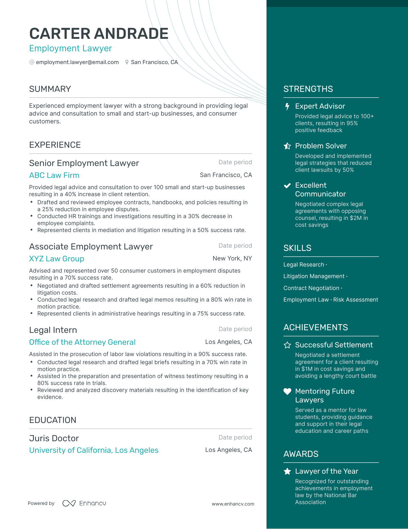 One Page Employment Lawyer Resume Template
