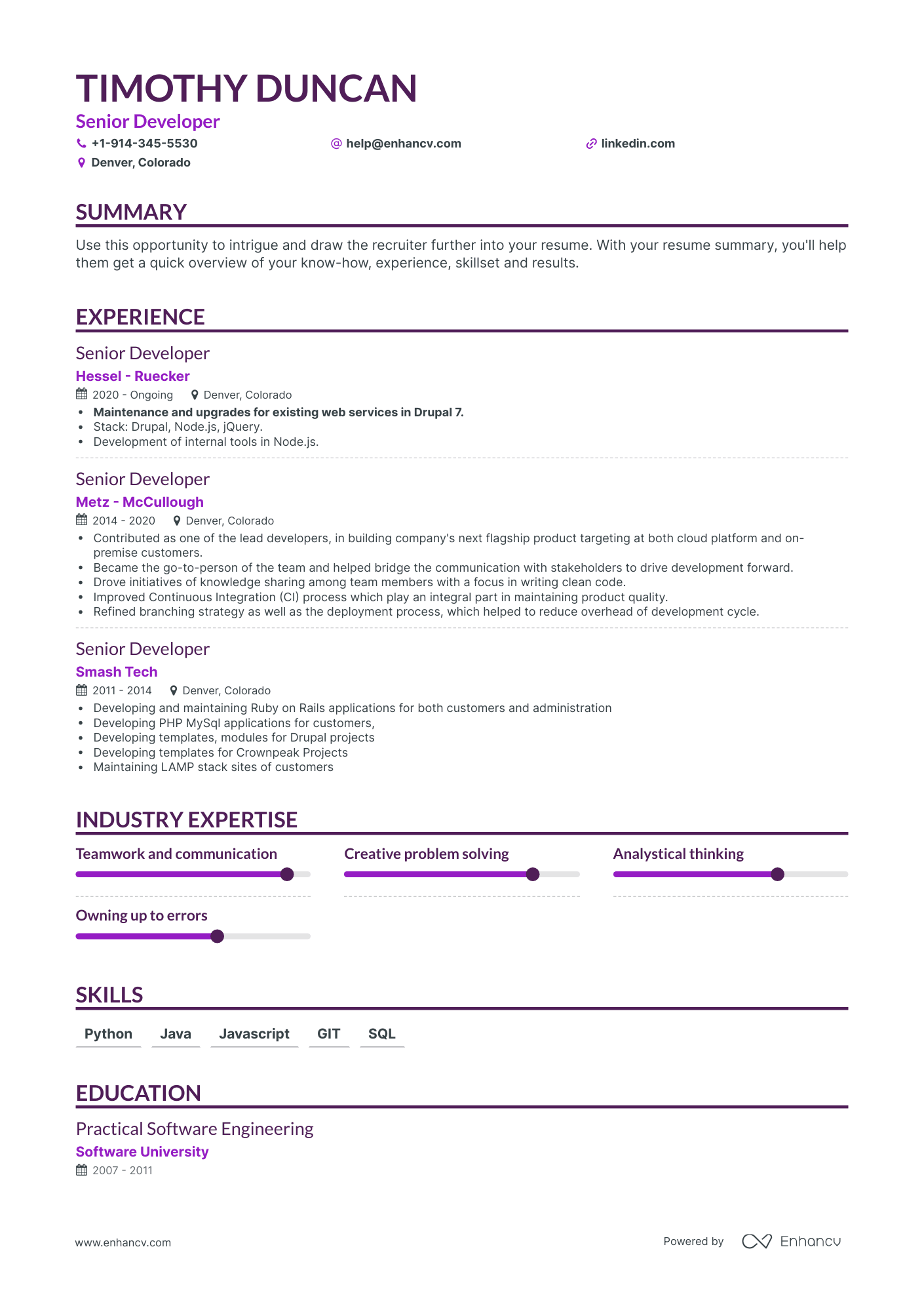 Senior Developer Resume Examples & Guide for 2023 (Layout, Skills ...