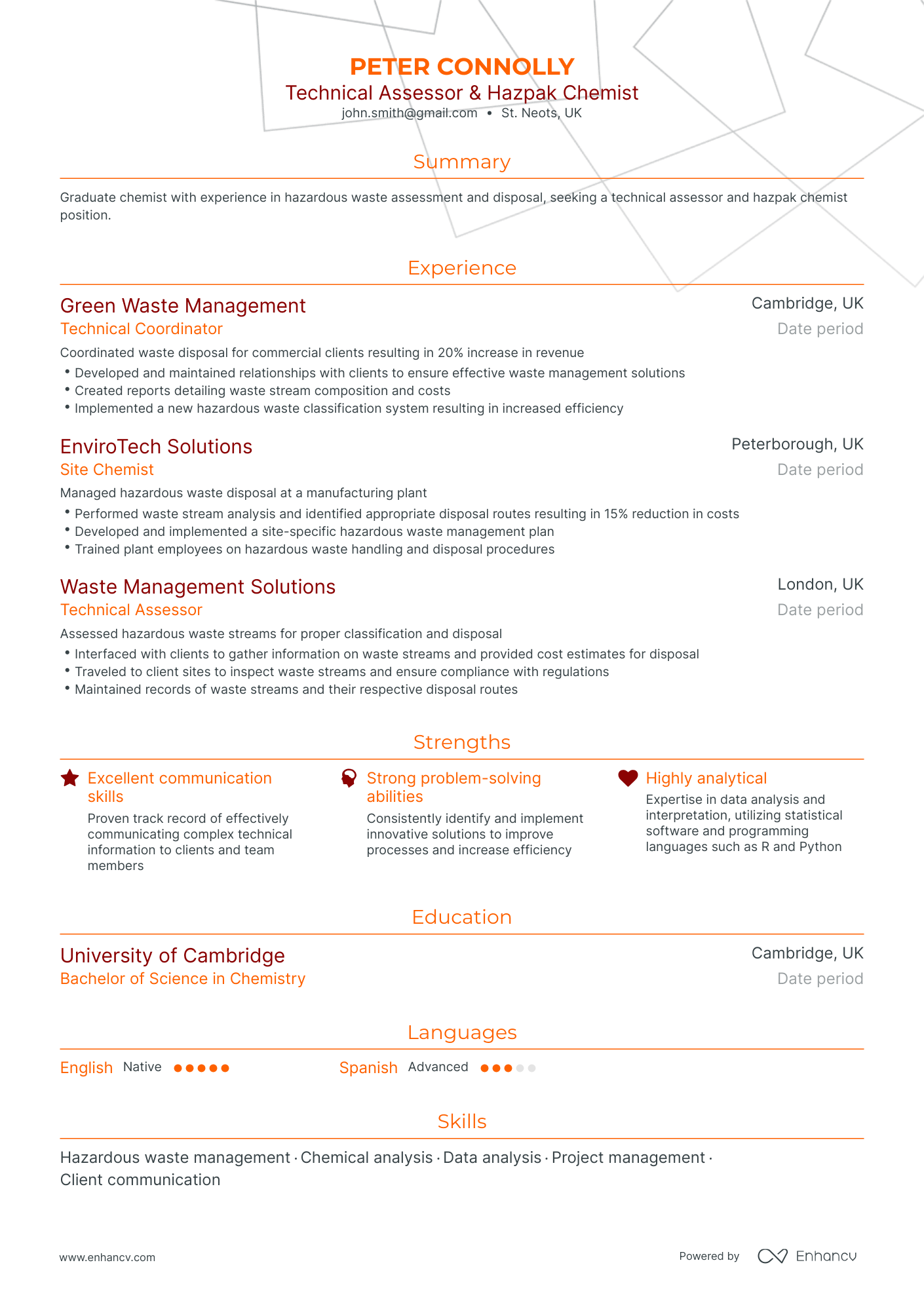 Traditional Chemist Resume Template