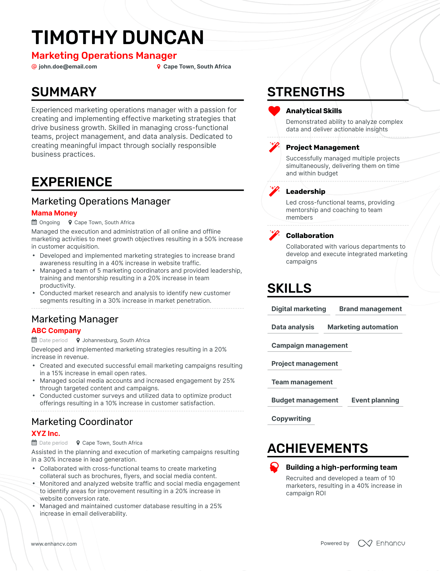 Simple Marketing Operations Manager Resume Template