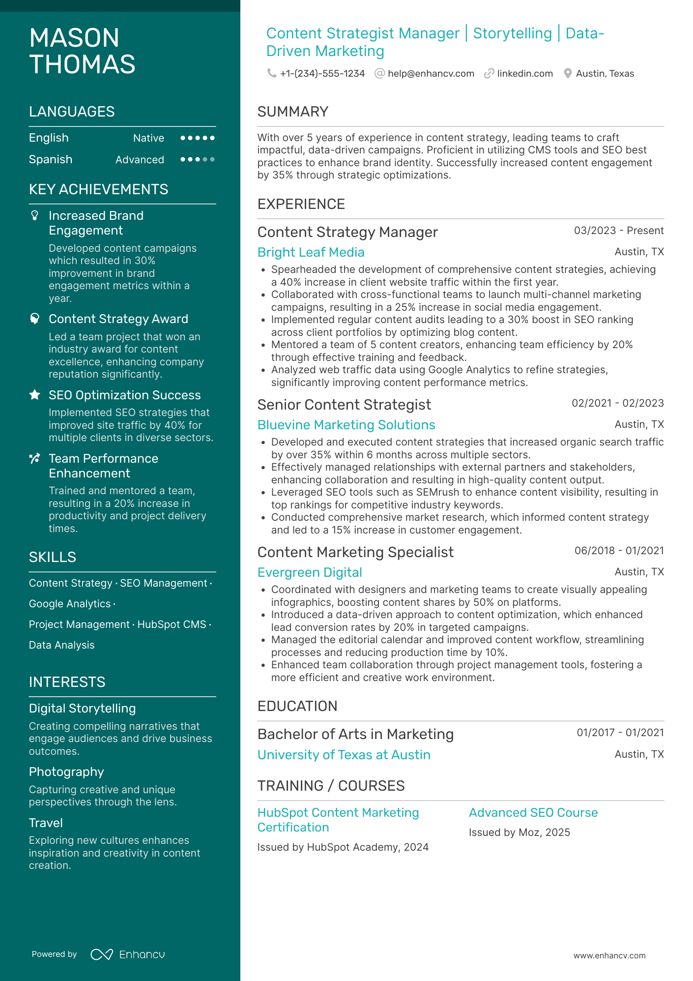 A resume example of a Content Strategy Manager