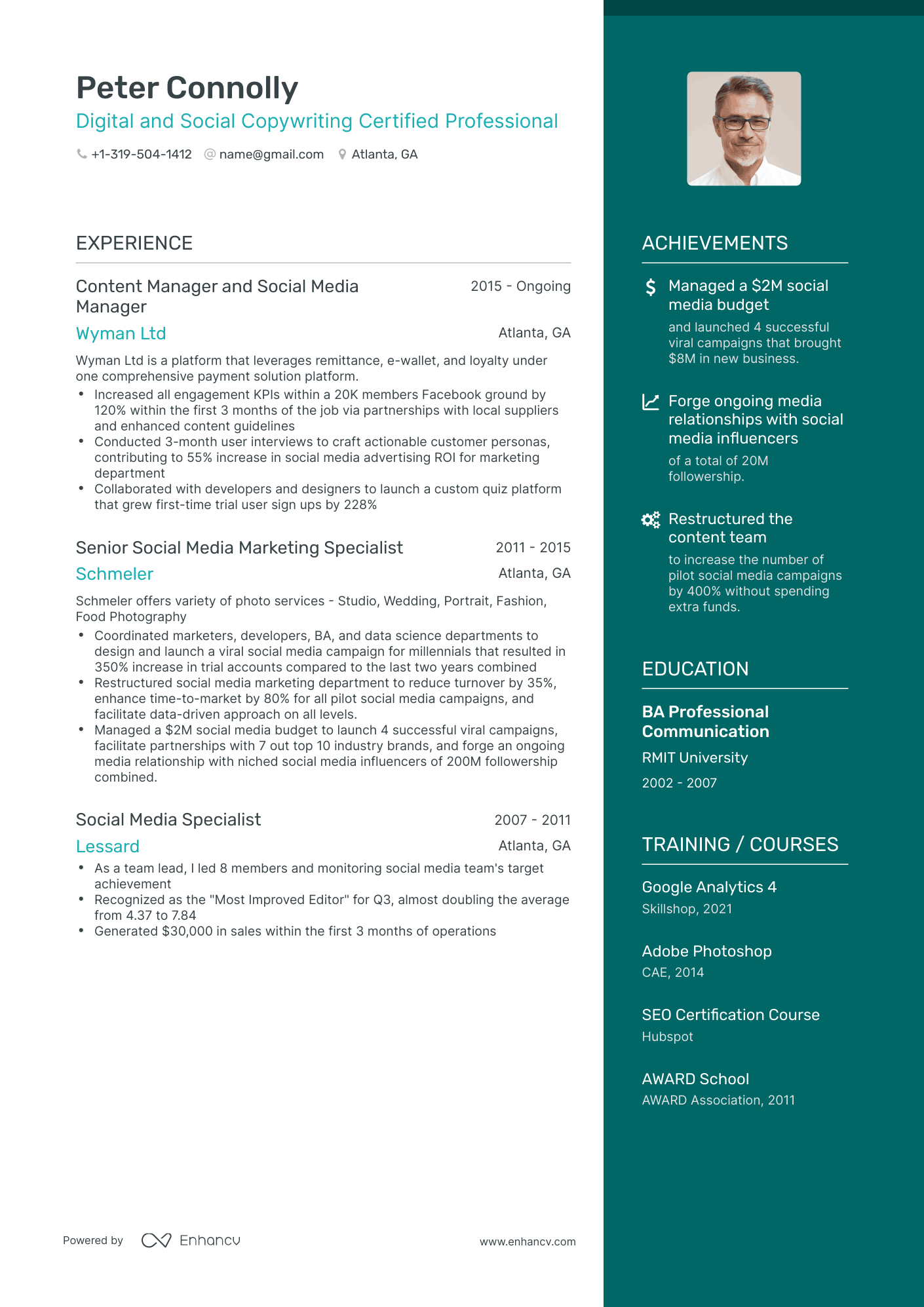 One Page Social Media Manager Resume Template
