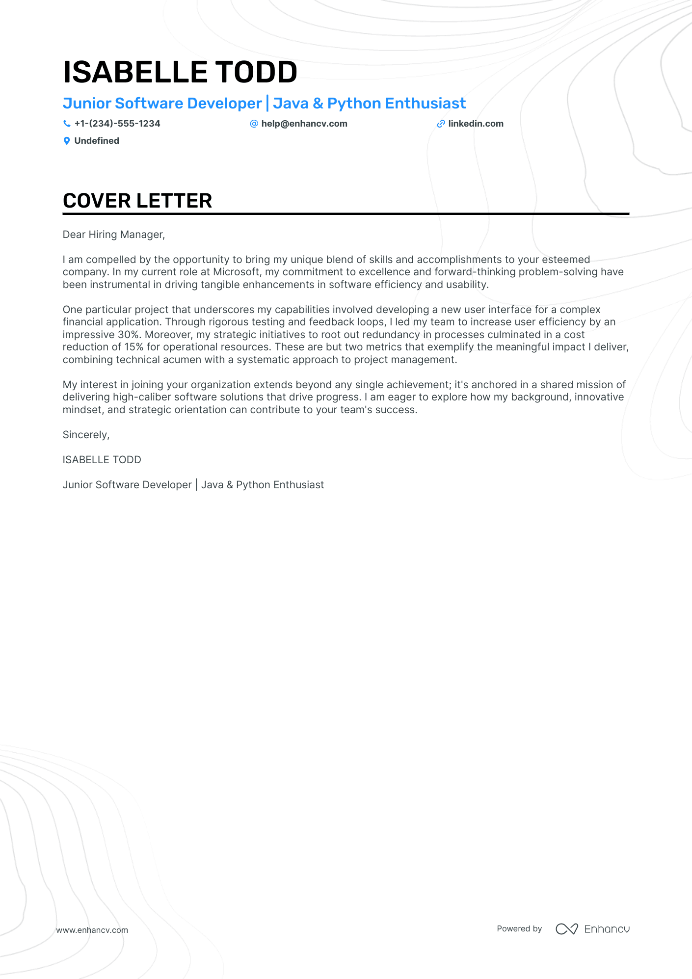 cover letter of a developer