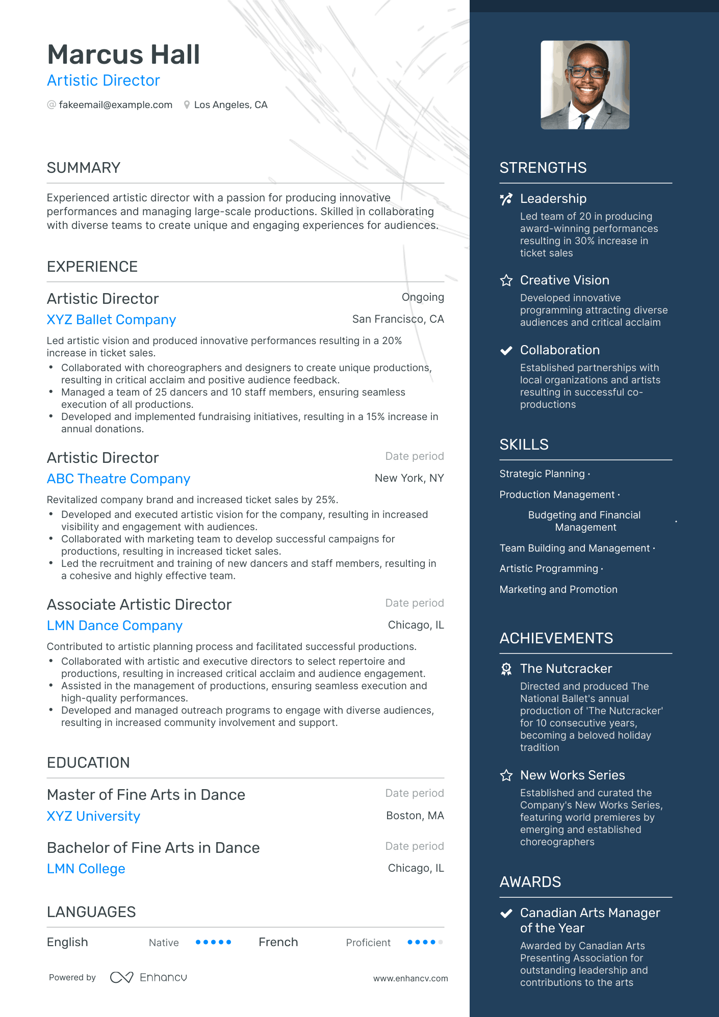 One Page Artistic Director Resume Template