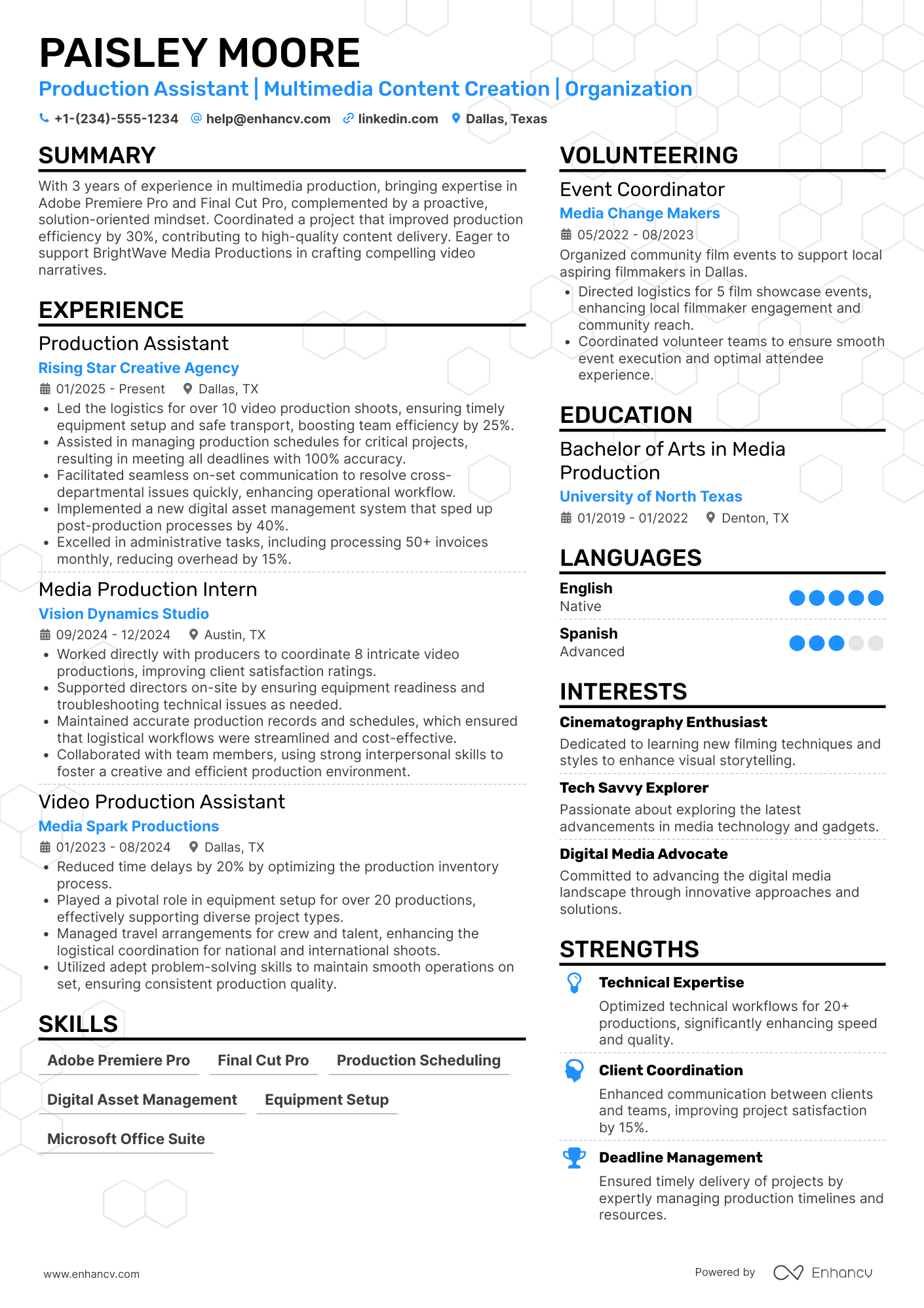 A resume example of a Senior Production Assistant