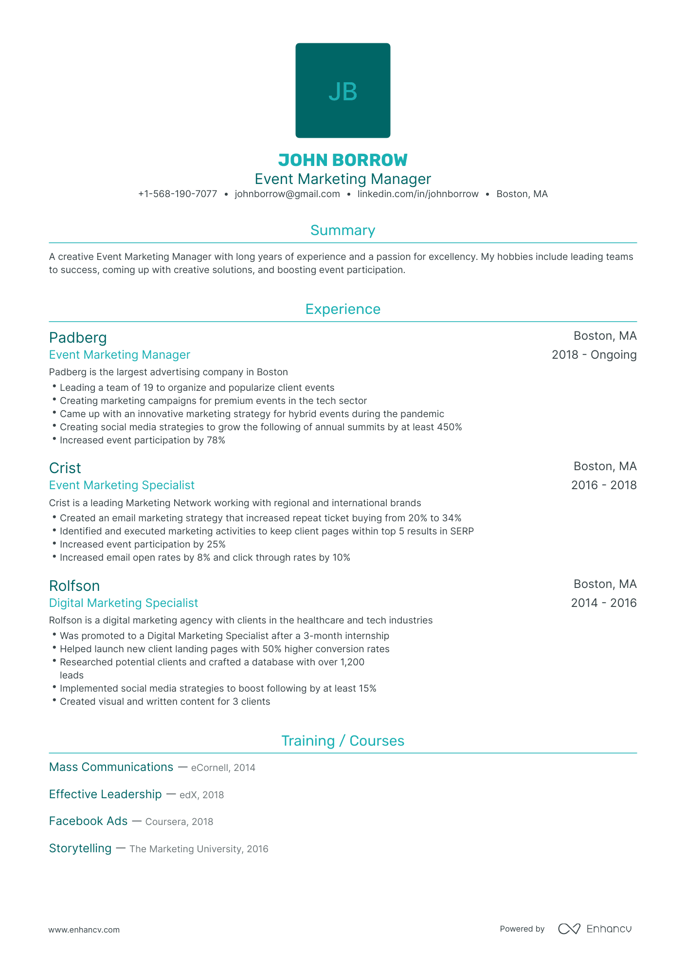 Traditional Event Marketing Resume Template