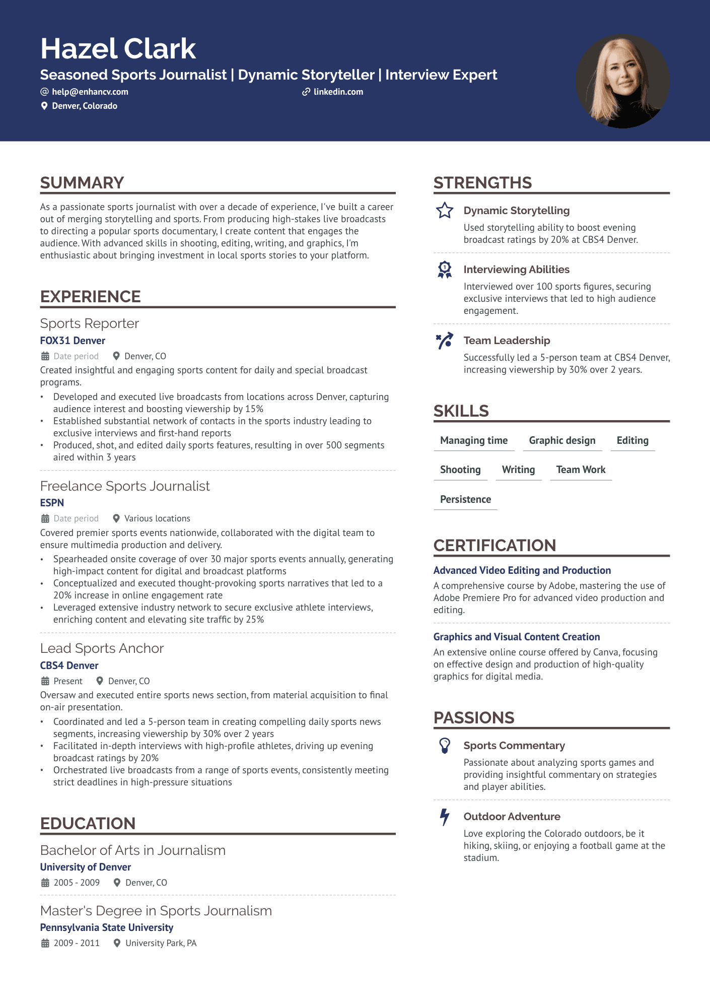 resume for journalist job