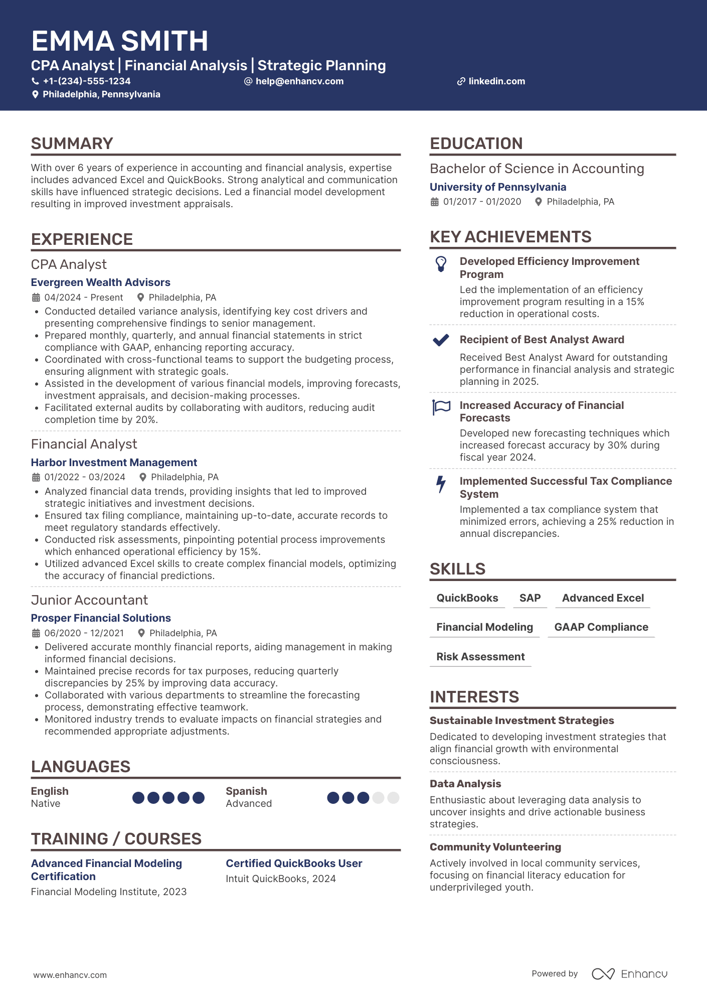 A resume example of a CPA Analyst