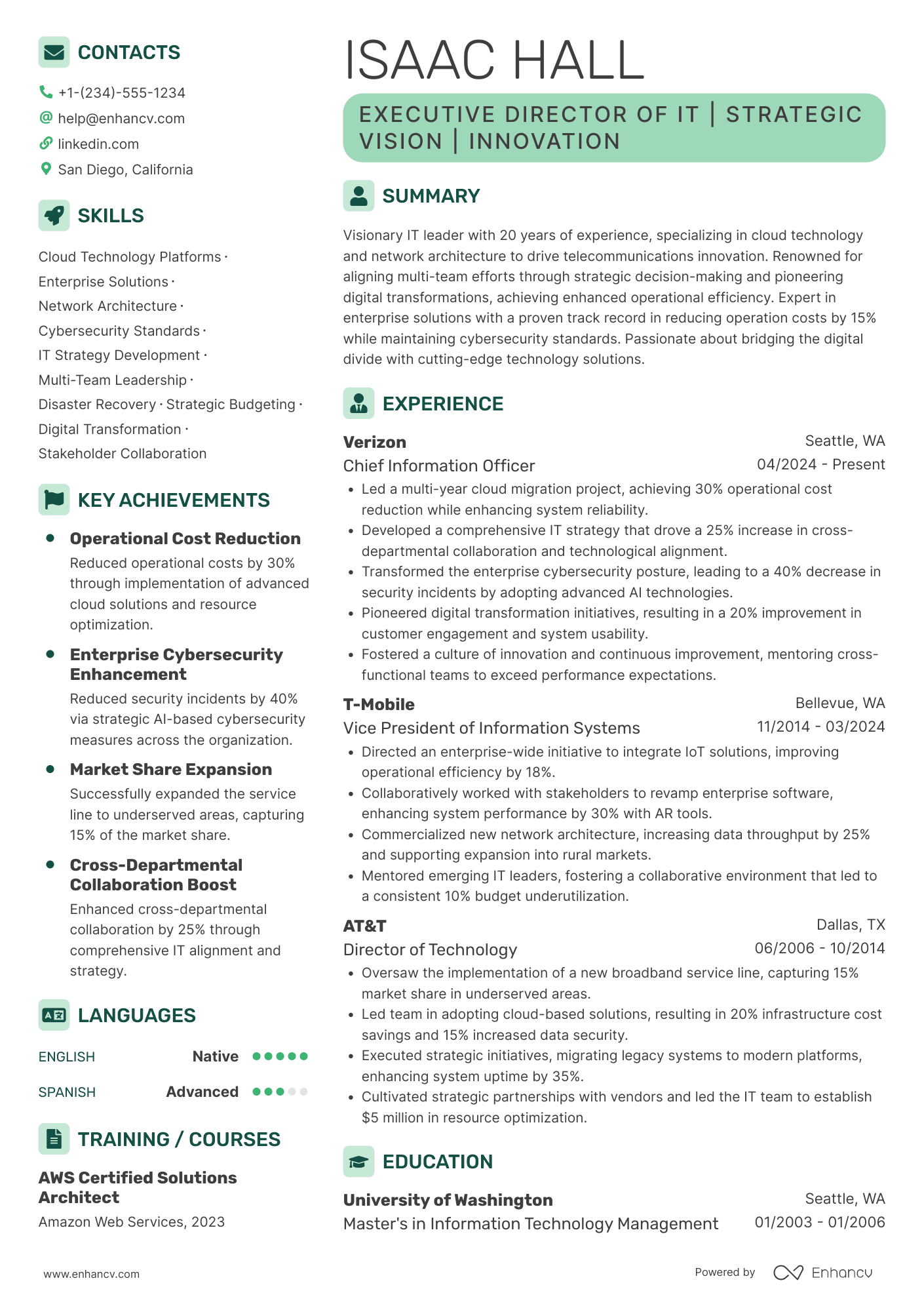 A resume example of a Executive Director of Information Technology