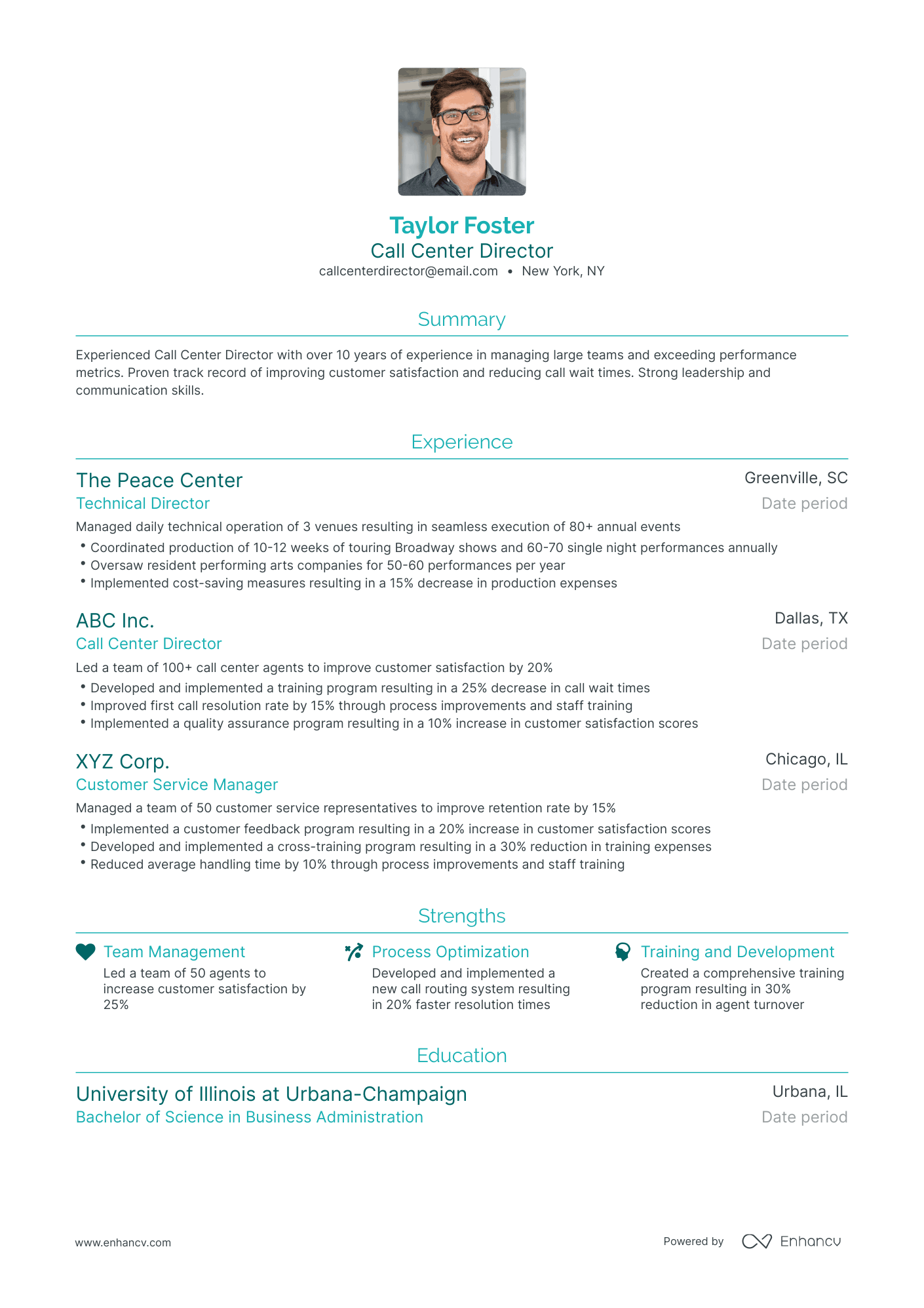 Traditional Call Center Director Resume Template