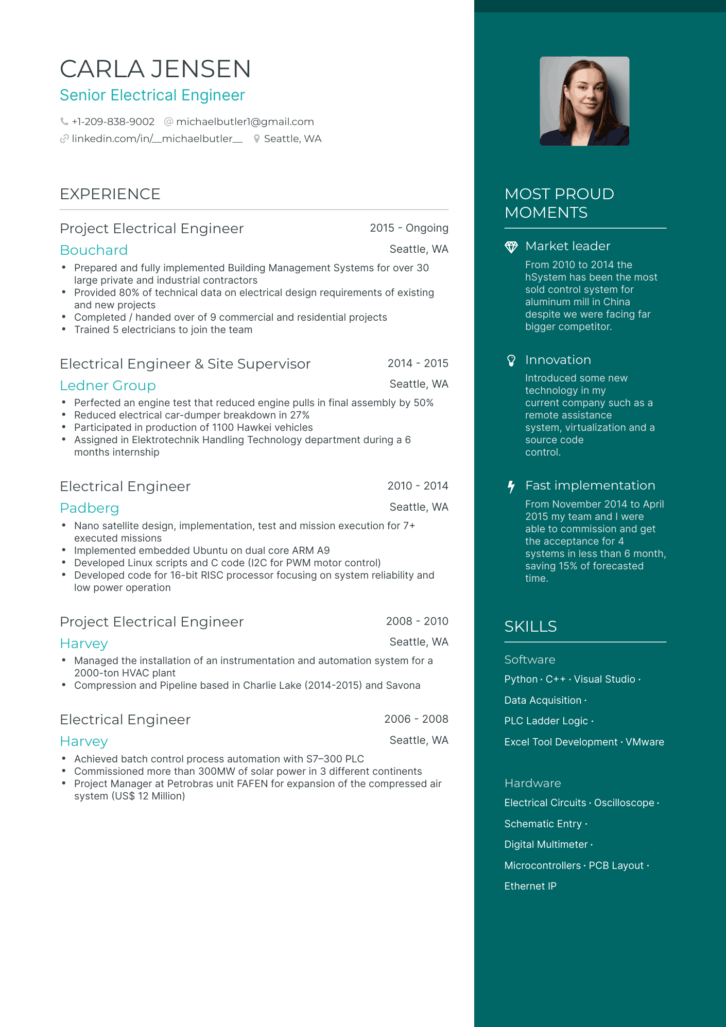 One Page Electrical Engineering Resume Template