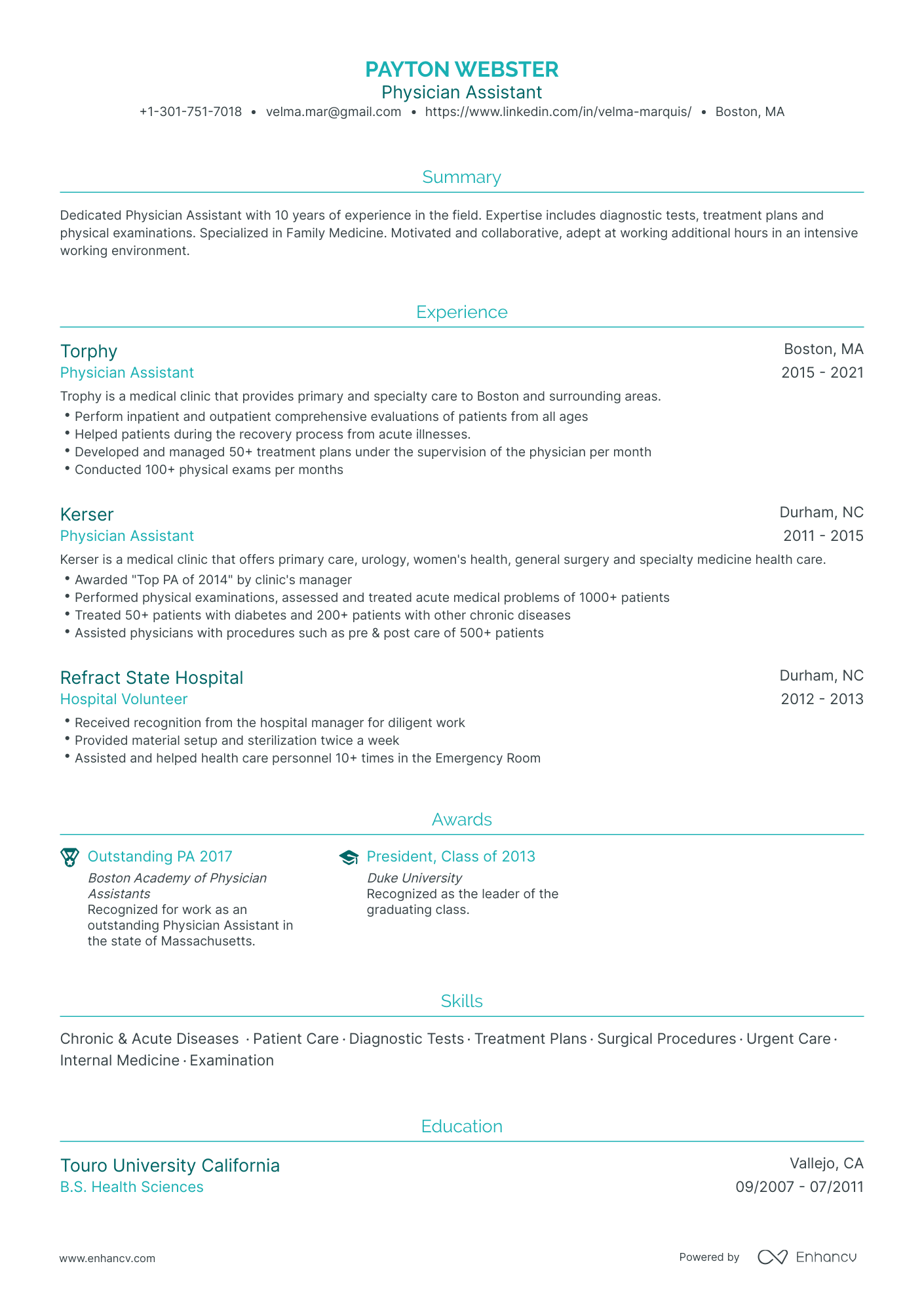 Traditional Physician Assistant Resume Template