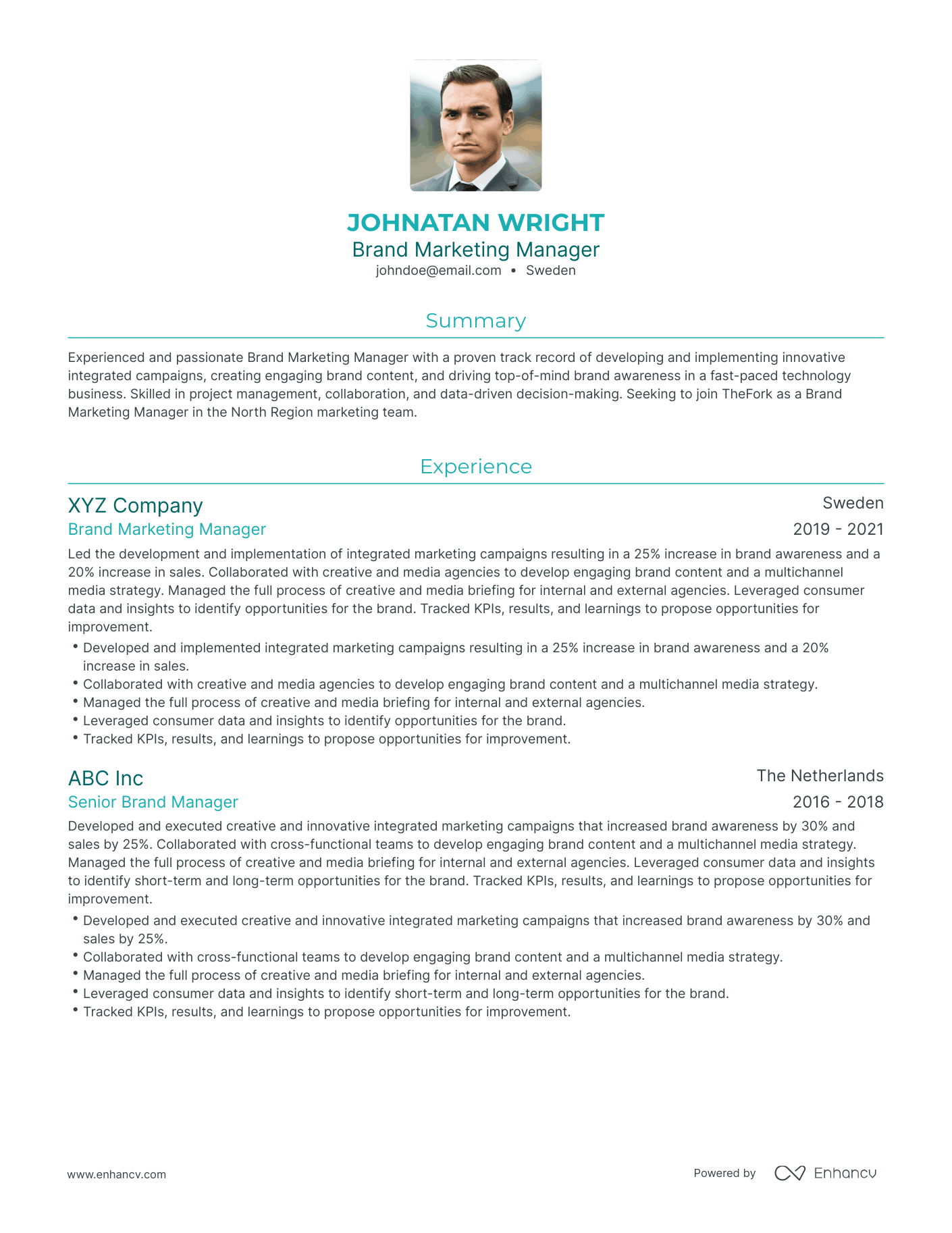 Traditional Brand Marketing Resume Template