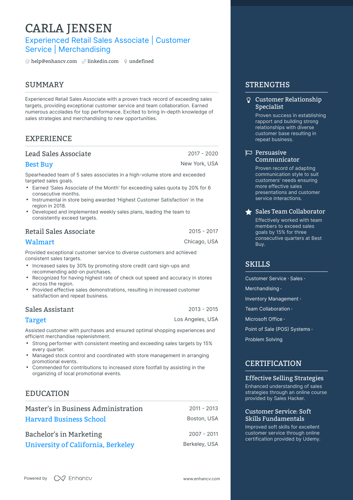 undefined Retail Sales Associate Resume Template