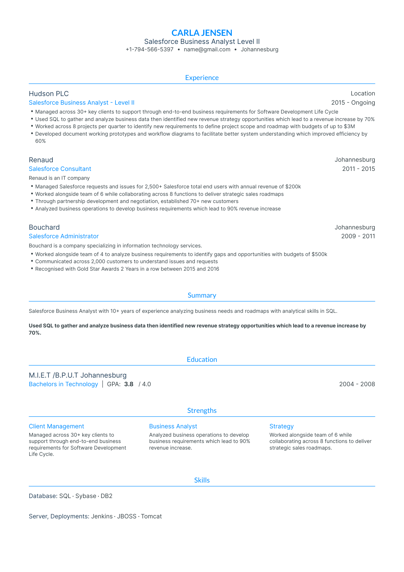 Traditional Salesforce Business Analyst Resume Template