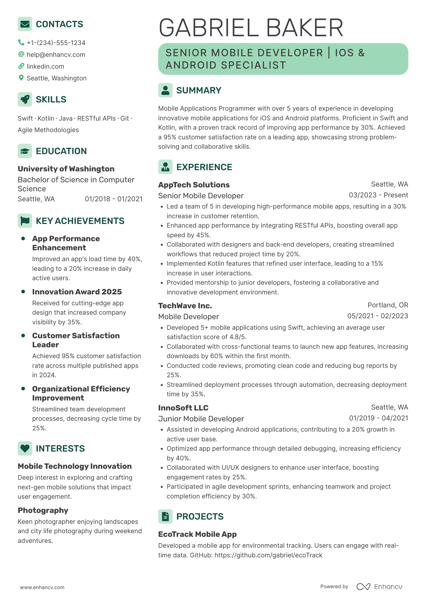 A resume example of a Mobile Applications Programmer
