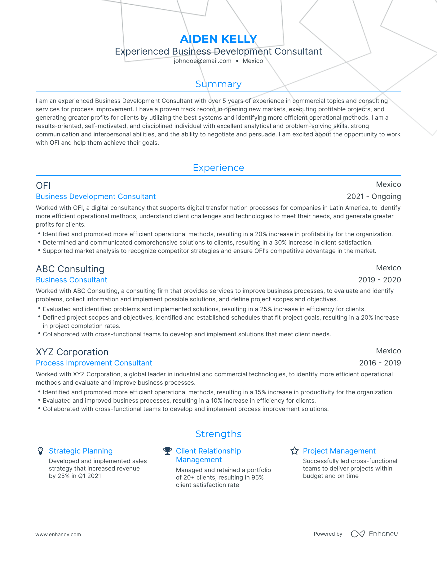 Traditional Business Development Consultant Resume Template