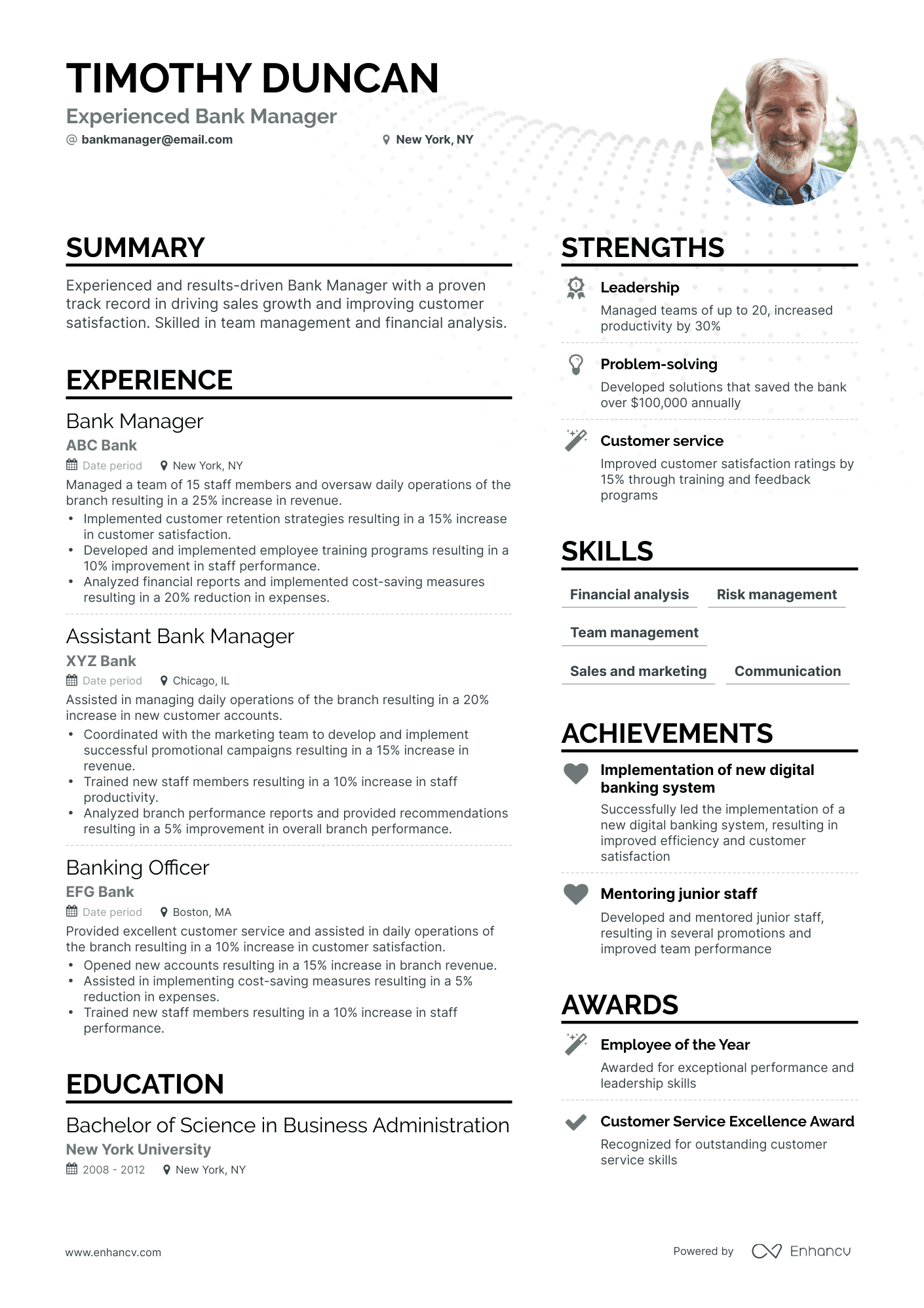 Simple Bank Manager Resume Template