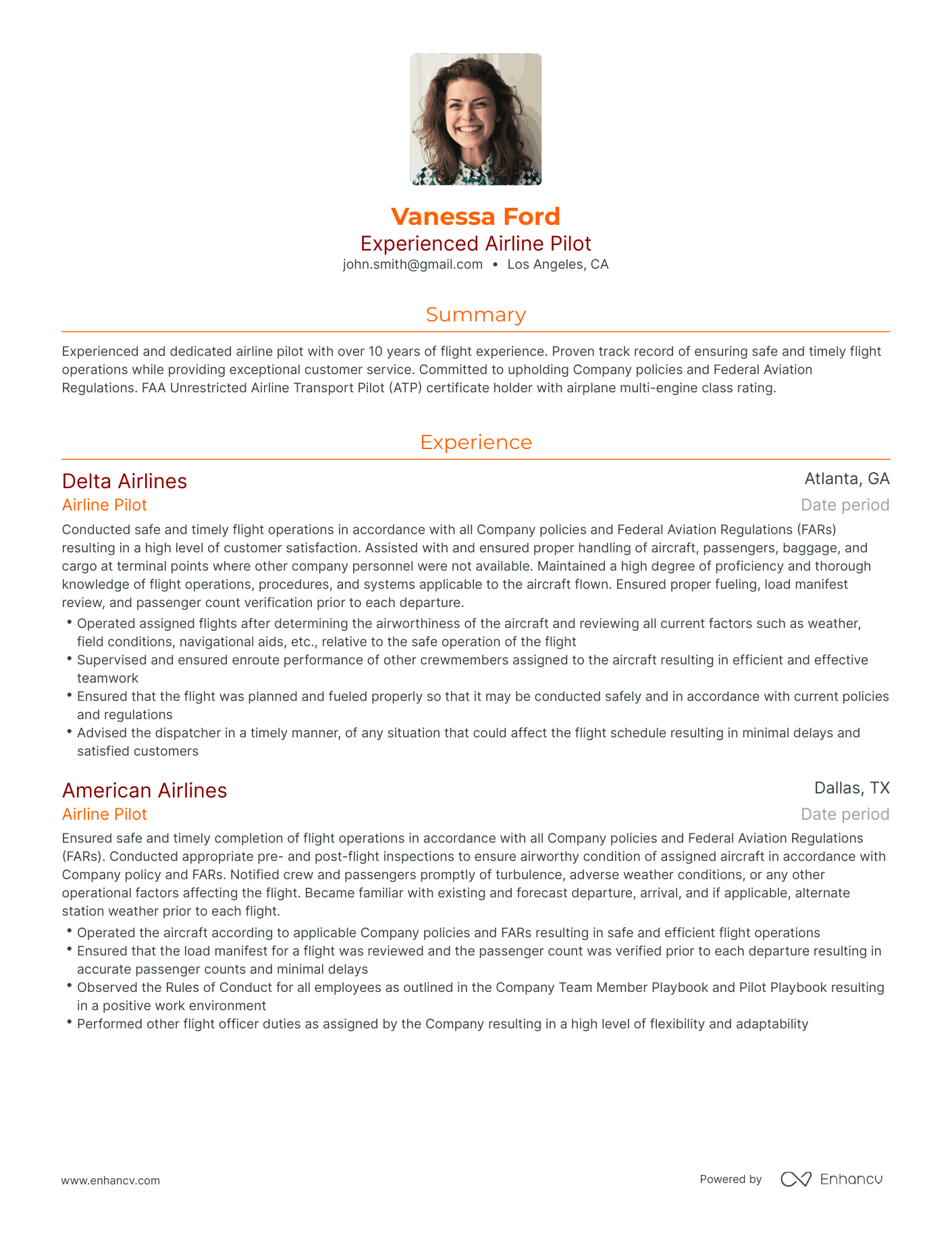 Traditional Airline Pilot Resume Template