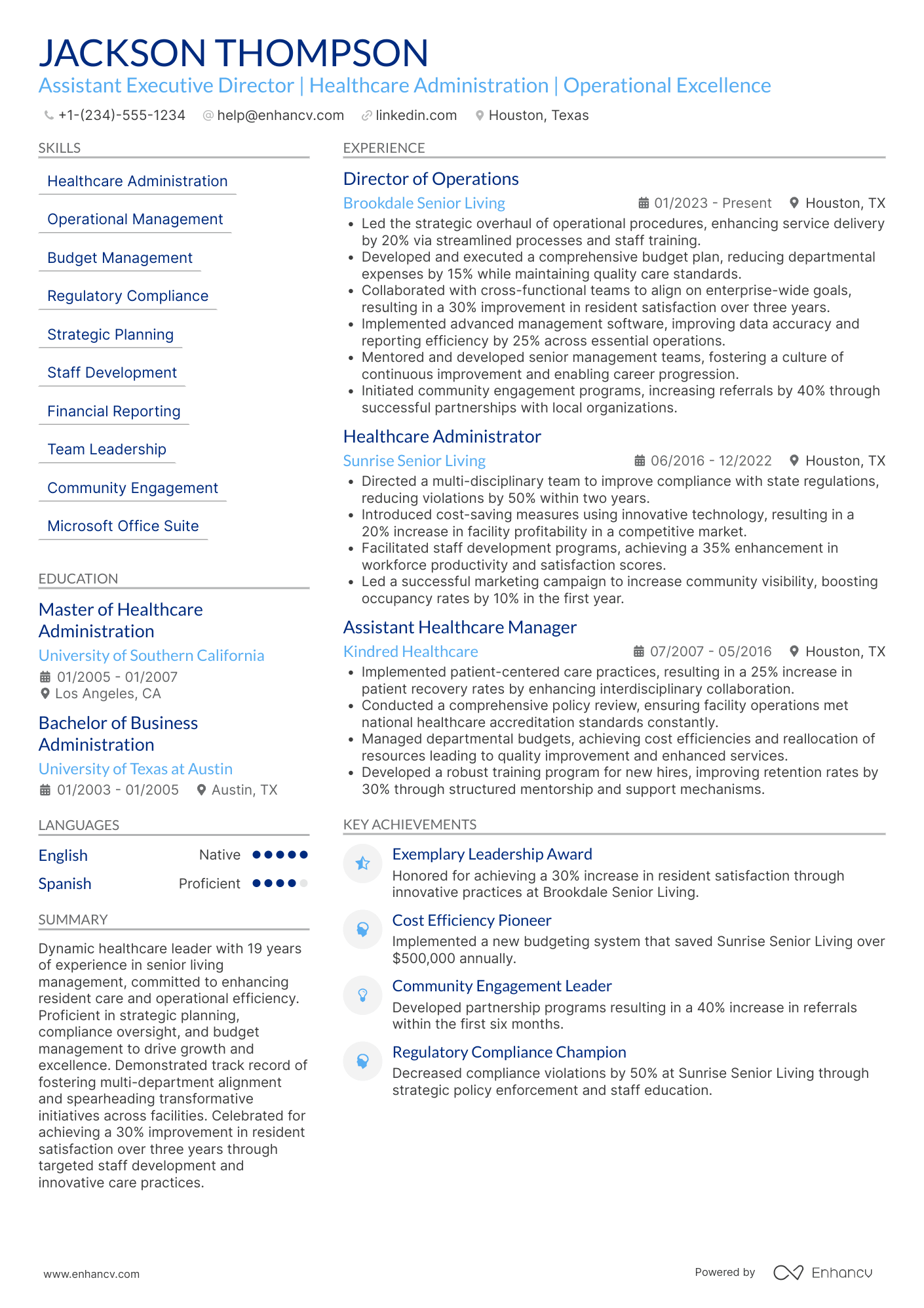 A resume example of a Assistant Executive Director