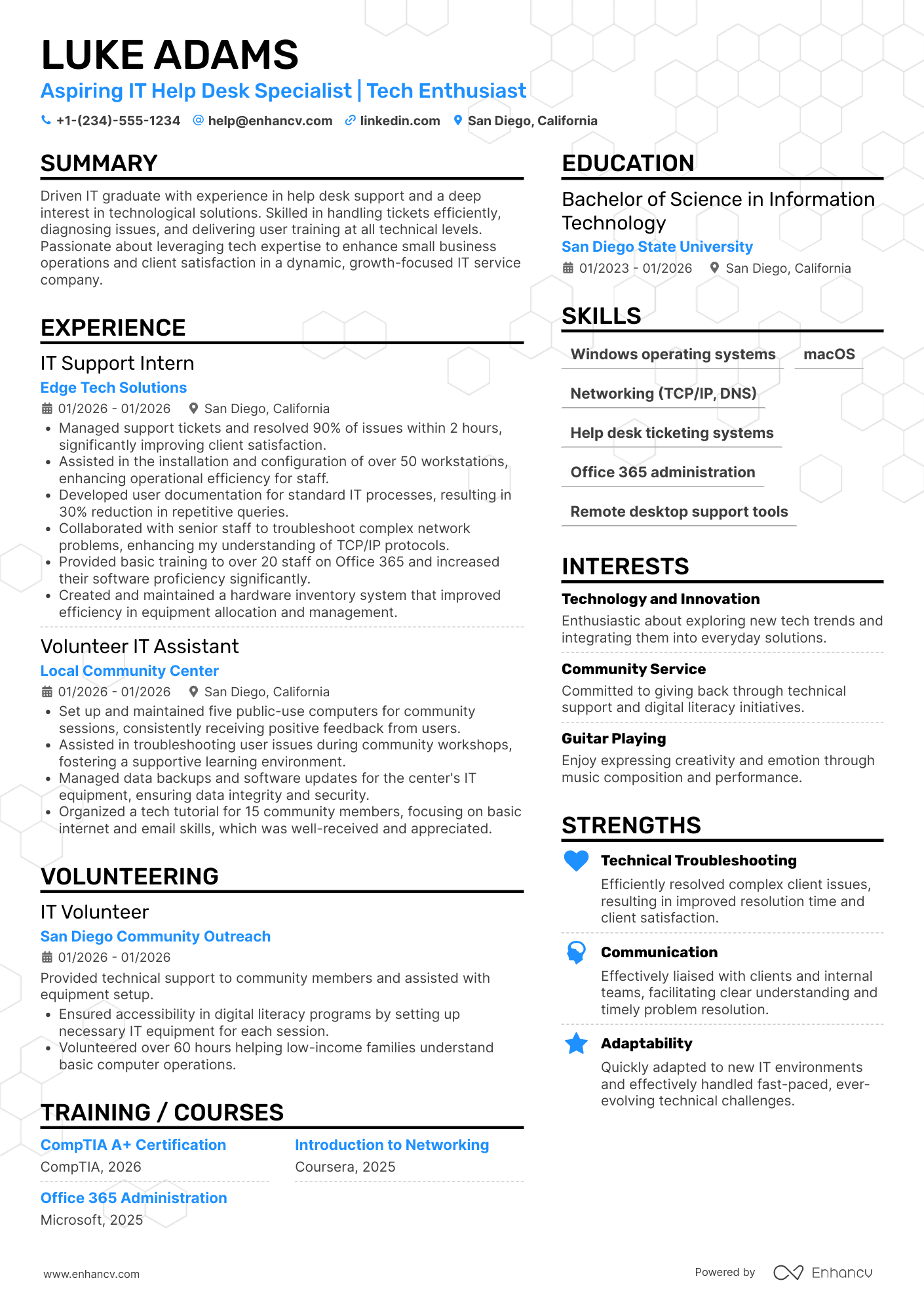 A resume example of a Entry Level IT Help Desk Technician