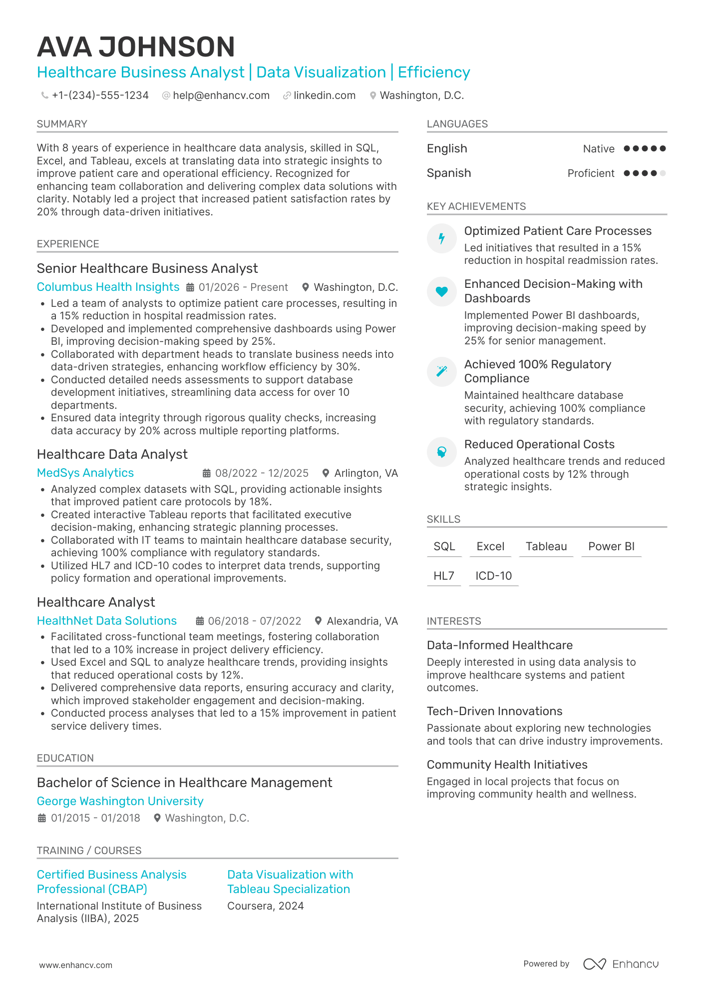 A resume example of a Healthcare Business Analyst
