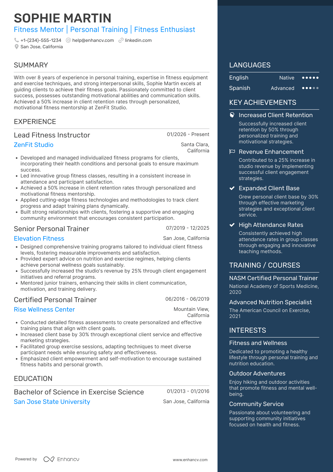 A resume example of a Fitness Mentor