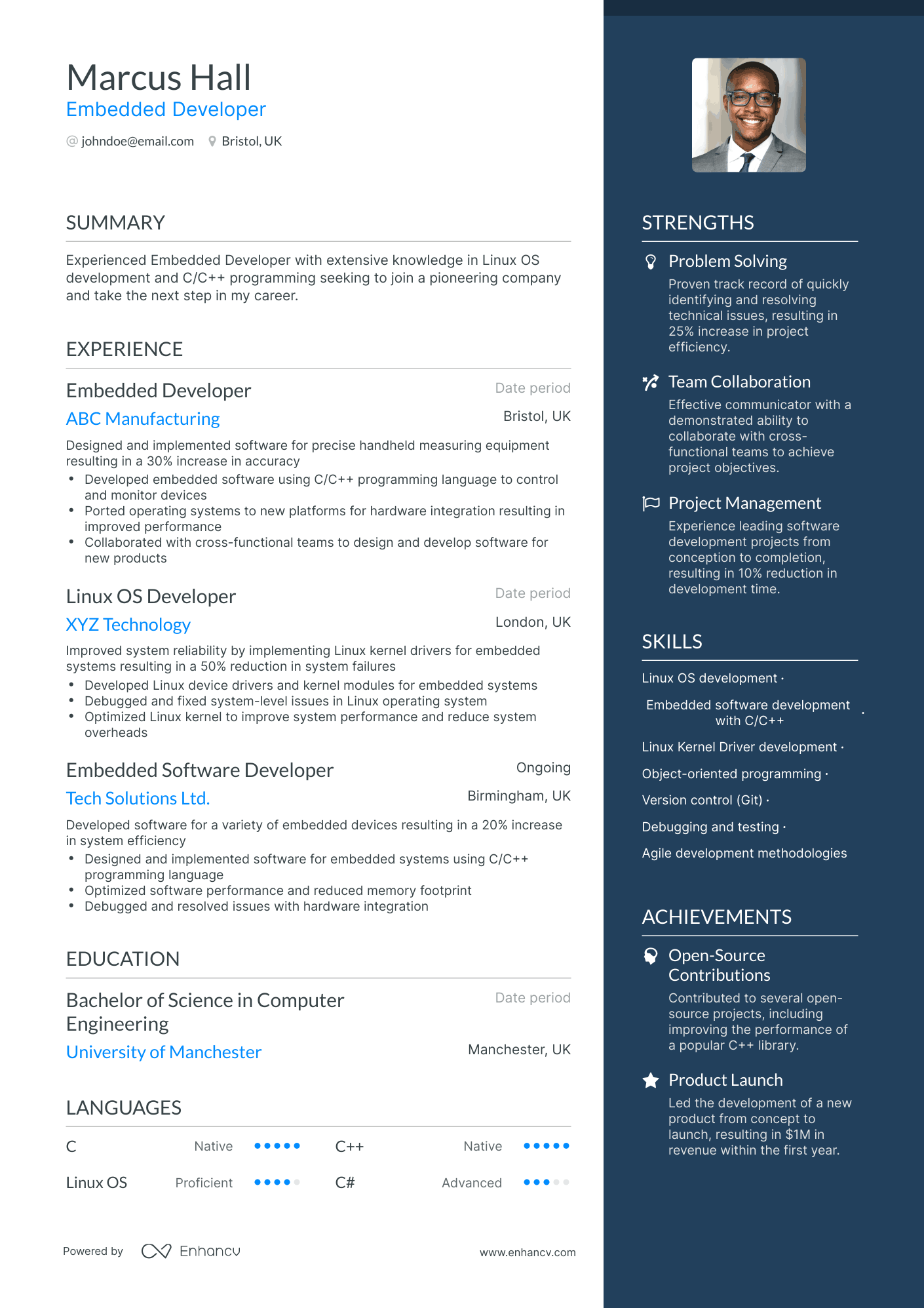 One Page iOS Developer Resume Template