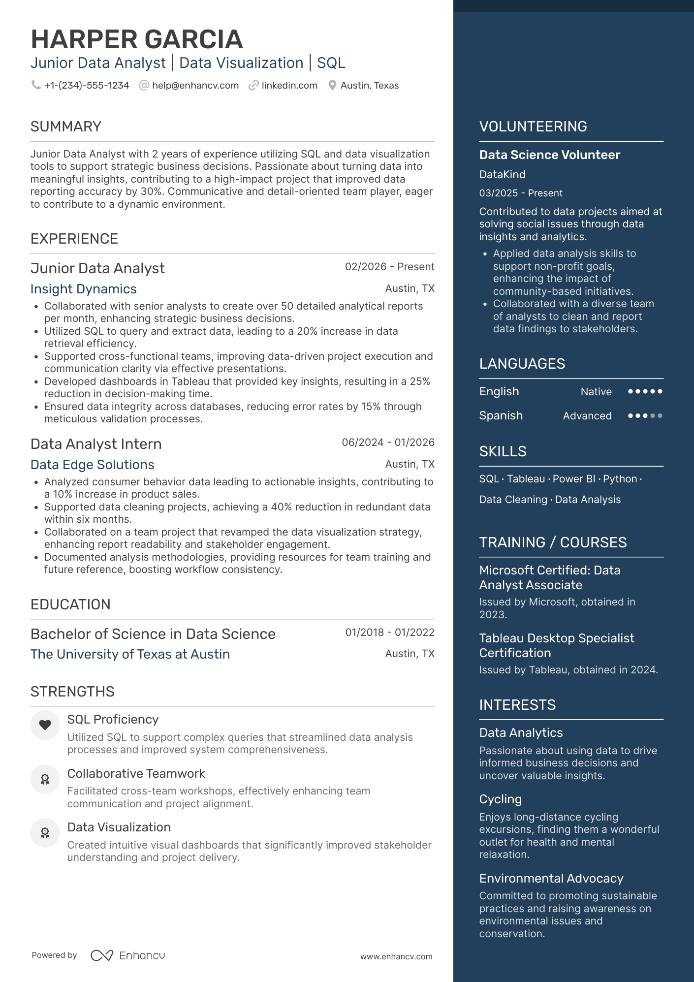 A resume example of a Accenture Junior Data Analyst