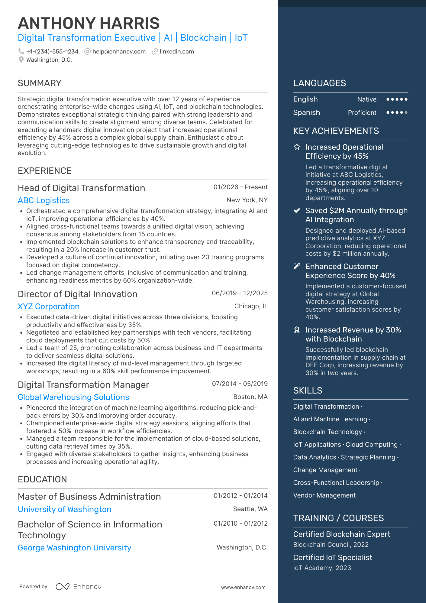 A resume example of a Chief Digital Transformation Officer