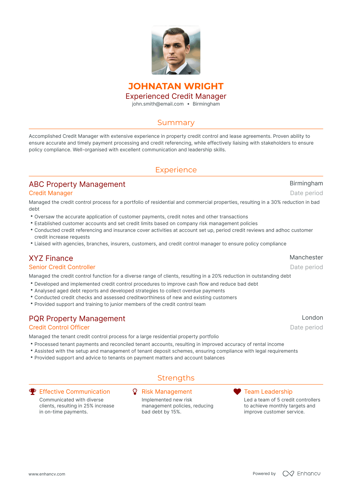 Traditional Credit Manager Resume Template