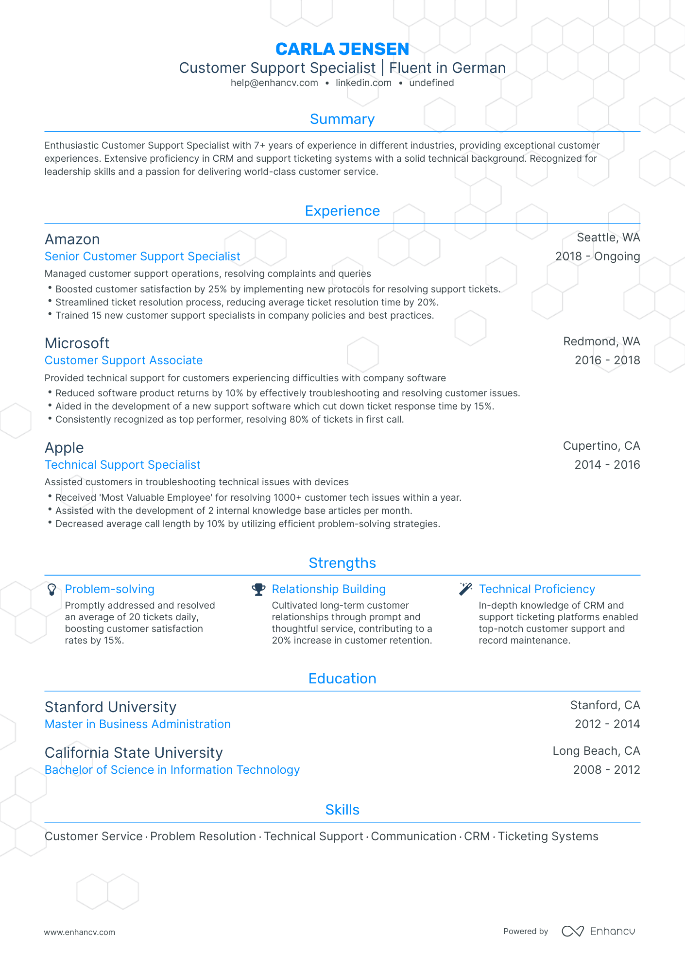 online customer support resume example