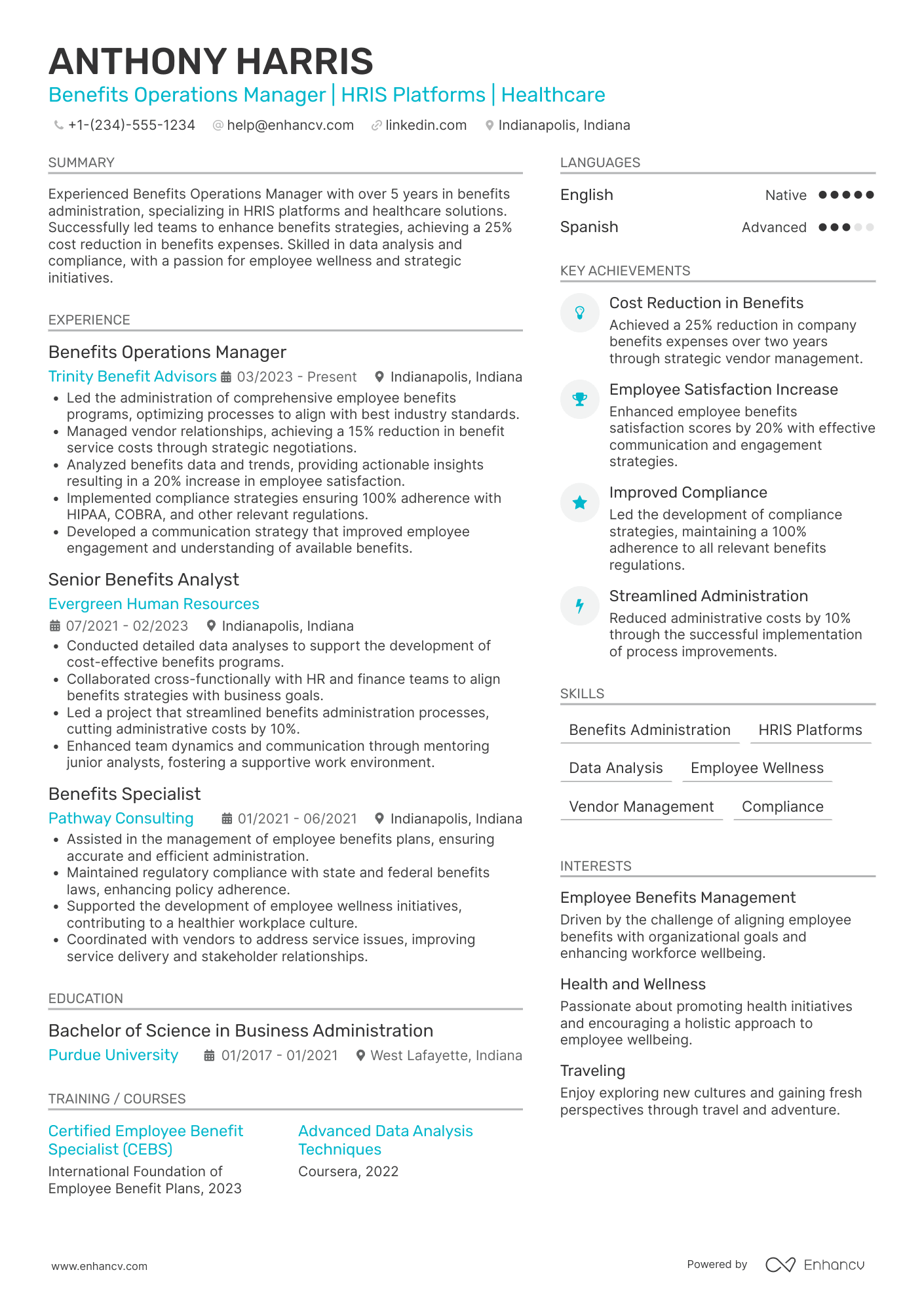 A resume example of a Benefits Operations Manager