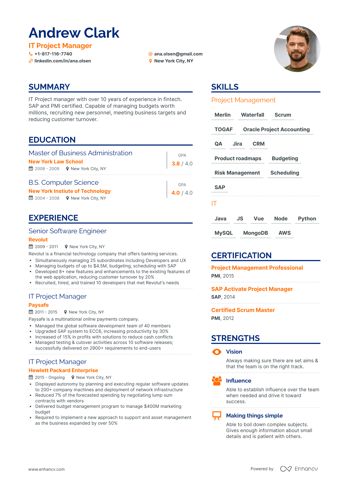 Simple IT Project Manager Resume Template
