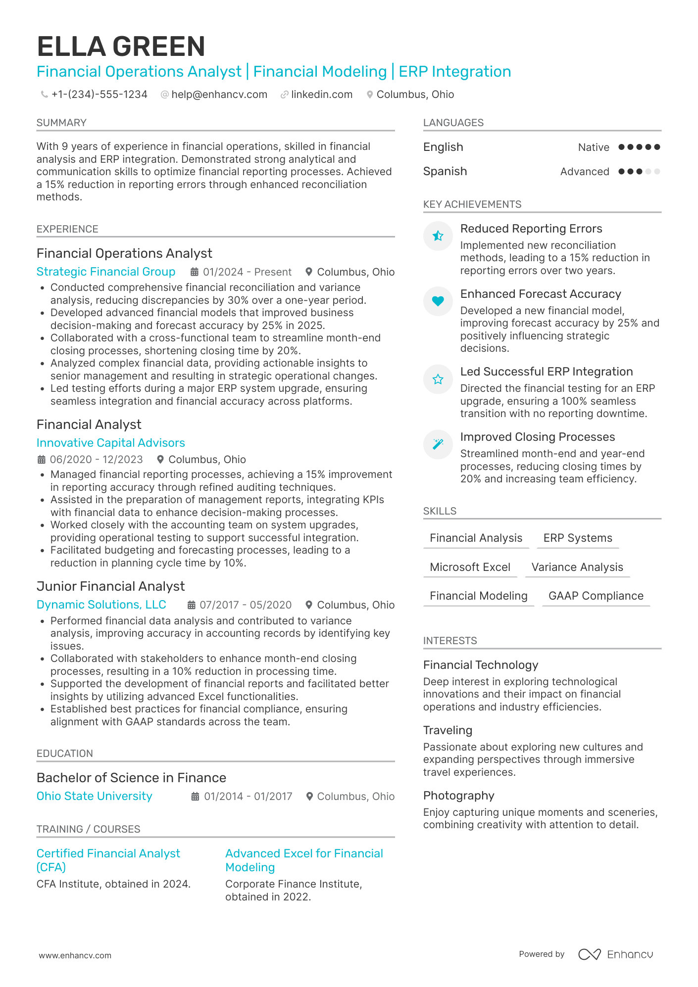A resume example of a Financial Operations Analyst