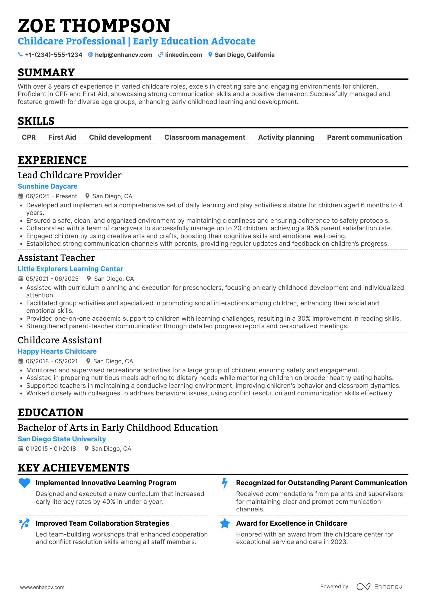 A resume example of a Part Time Babysitter