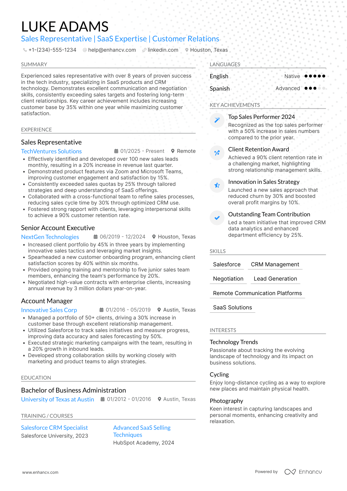 A resume example of a Work from Home Sales Representative