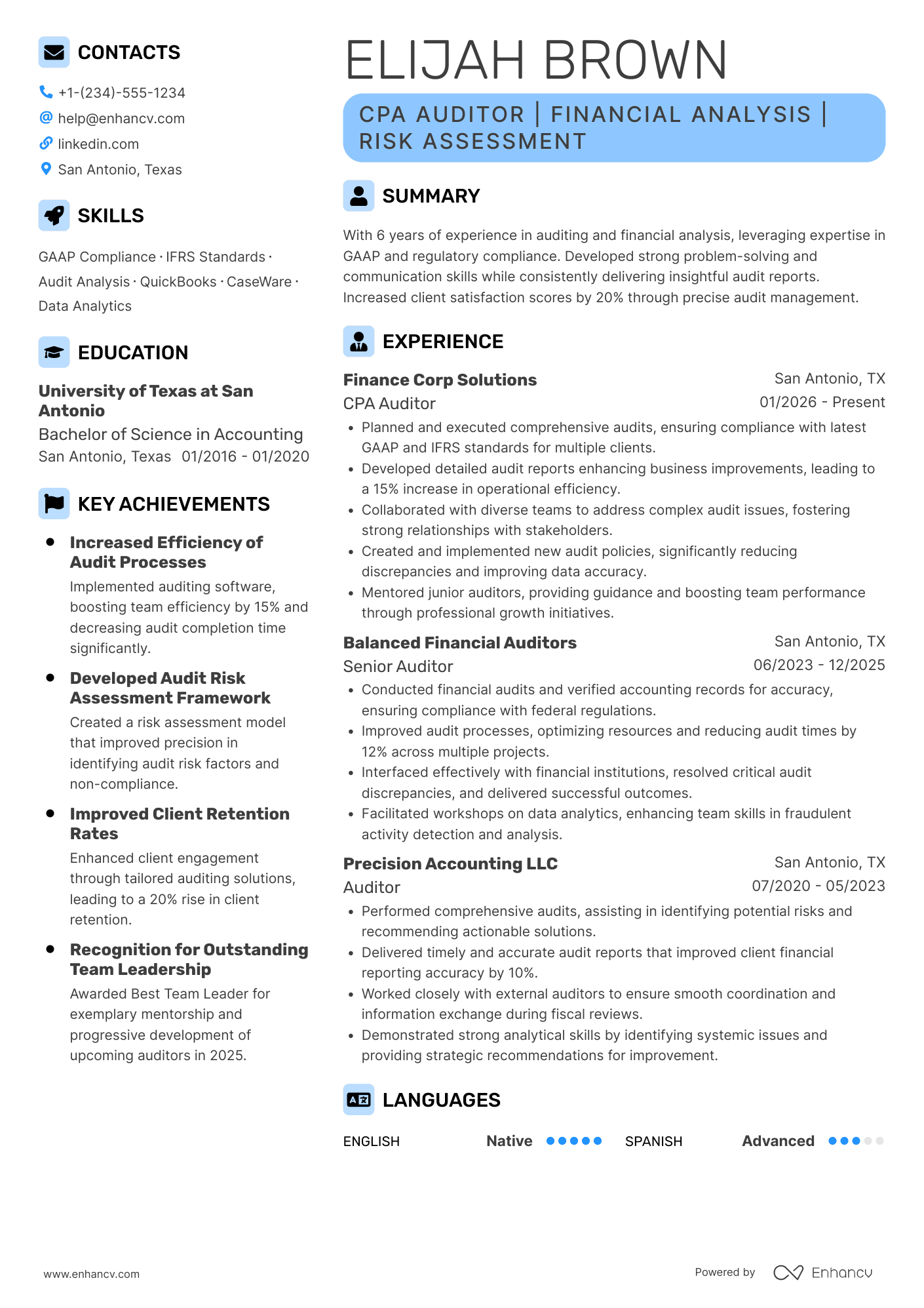 A resume example of a CPA Auditor